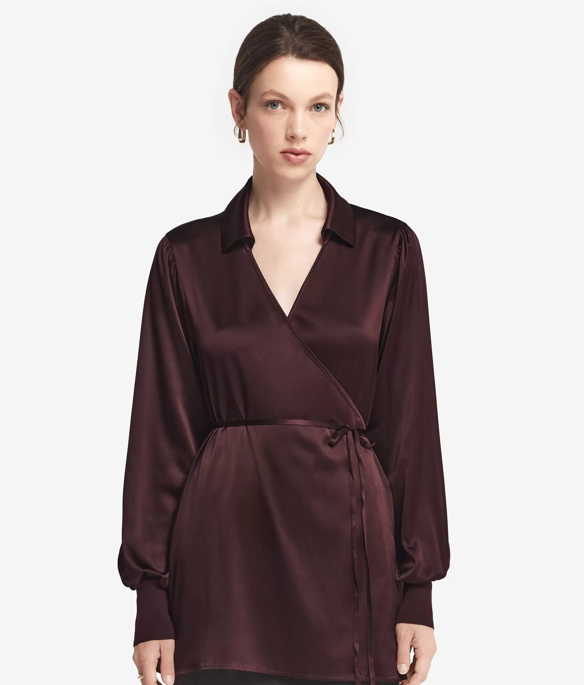 Online Falconeri Silk Satin Blouse With Knit Cotton Cuffs burgundy -9076 - ebony