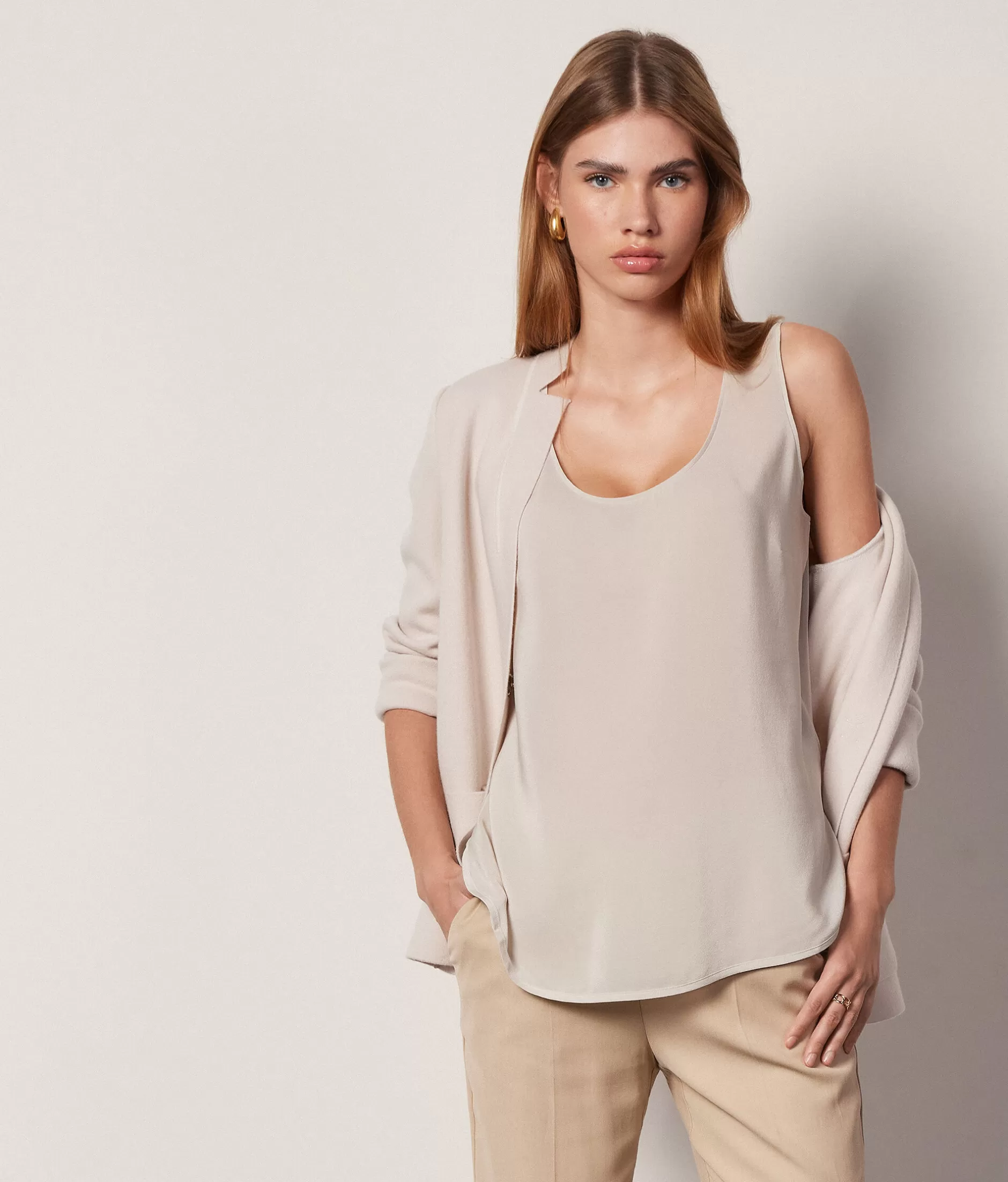 Best Sale Falconeri Silk Scoop Neck Tank Top white -8356 - alabaster beige