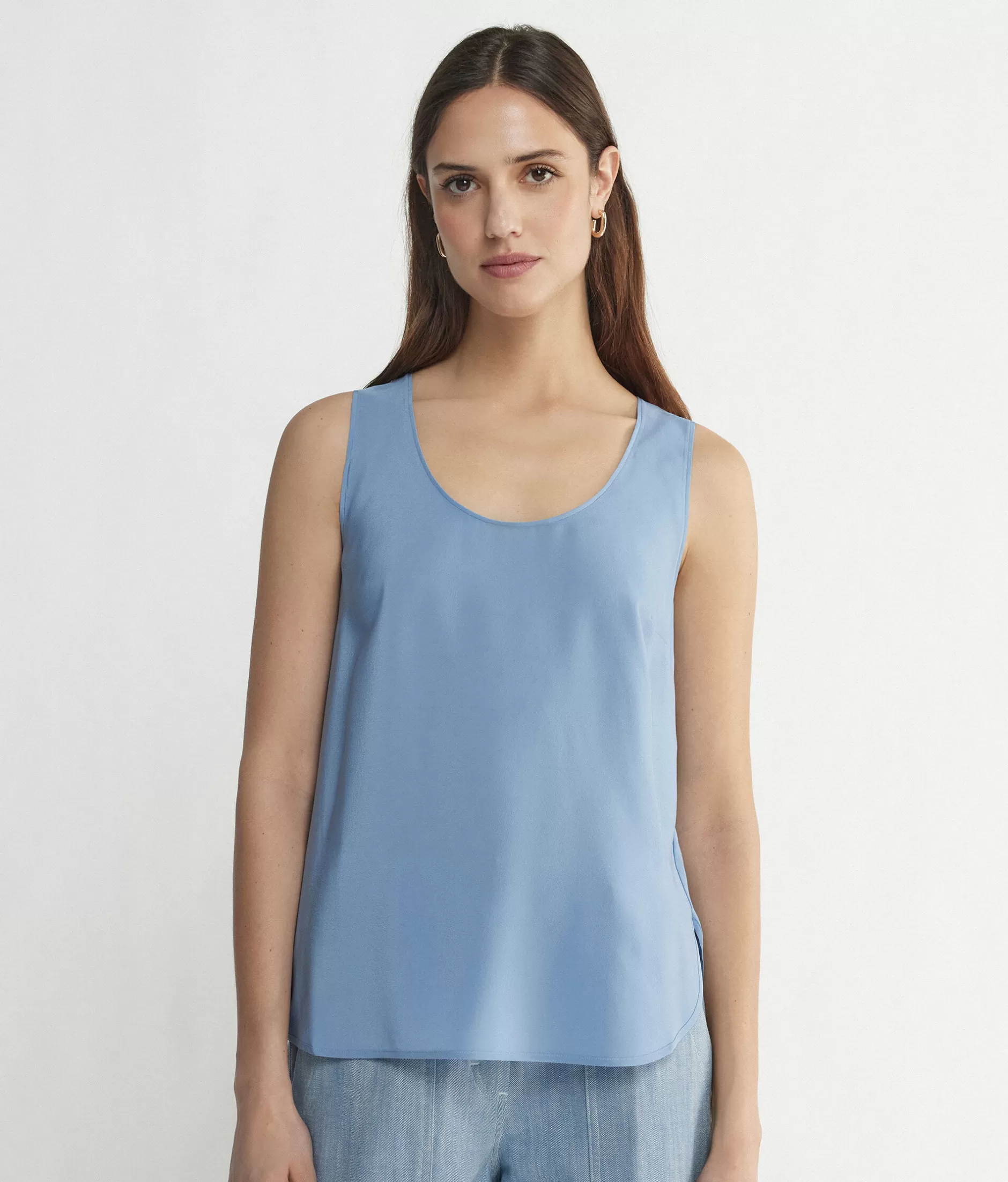 Best Sale Falconeri Silk Scoop Neck Tank Top light blue -9008 - light sky blue