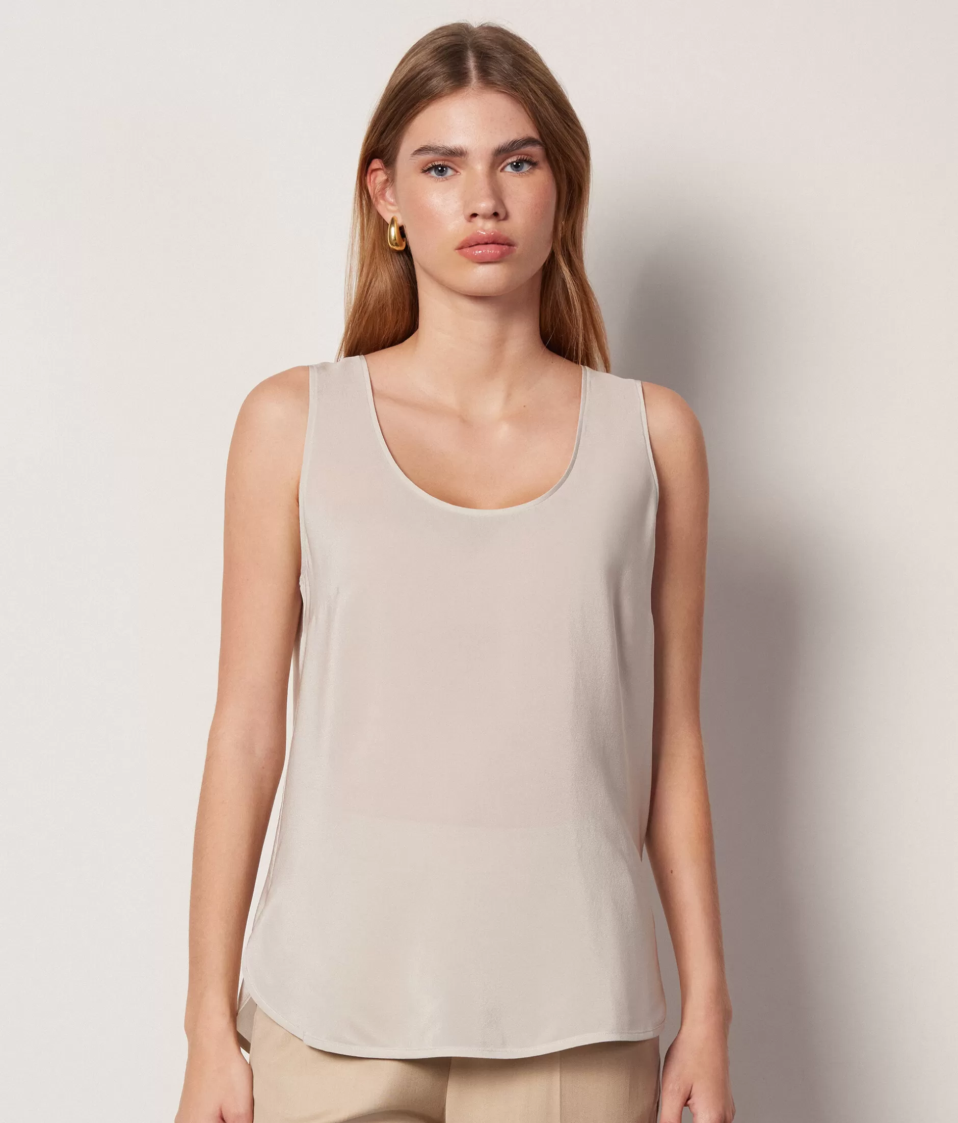 Best Sale Falconeri Silk Scoop Neck Tank Top white -8356 - alabaster beige