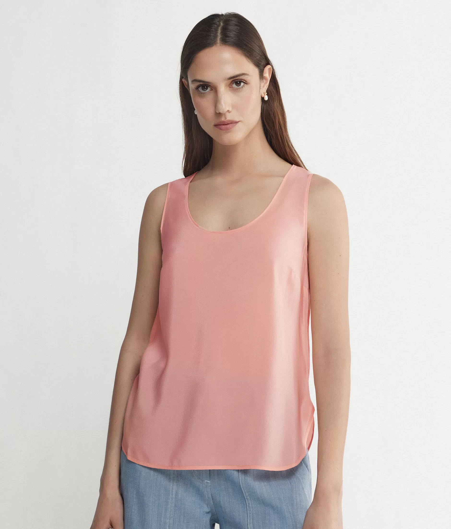 Hot Falconeri Silk Scoop Neck Tank Top pink -8986 - garment-dyed light peach pink