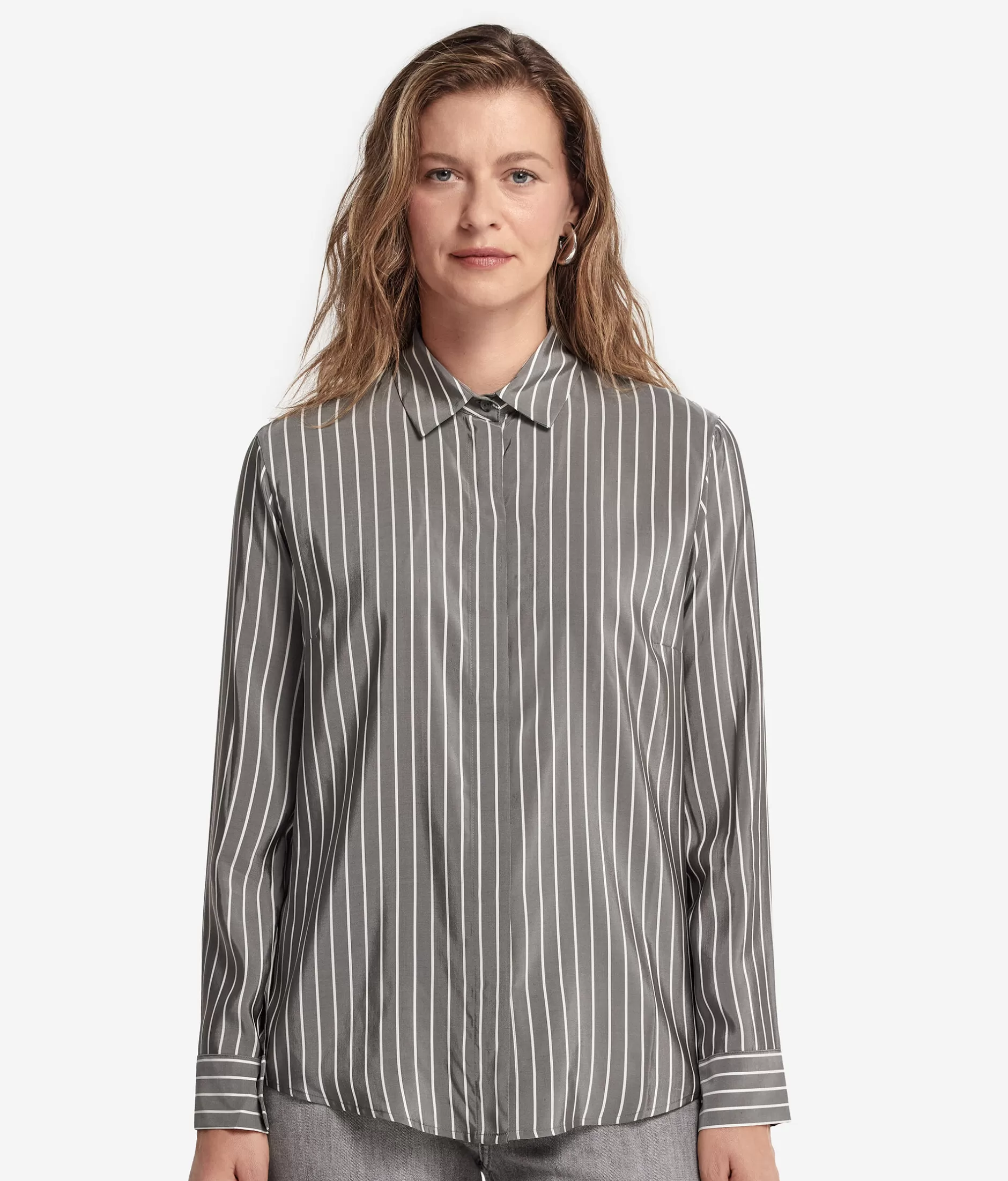 Hot Falconeri Silk Striped Shirt grey -8126 - grey