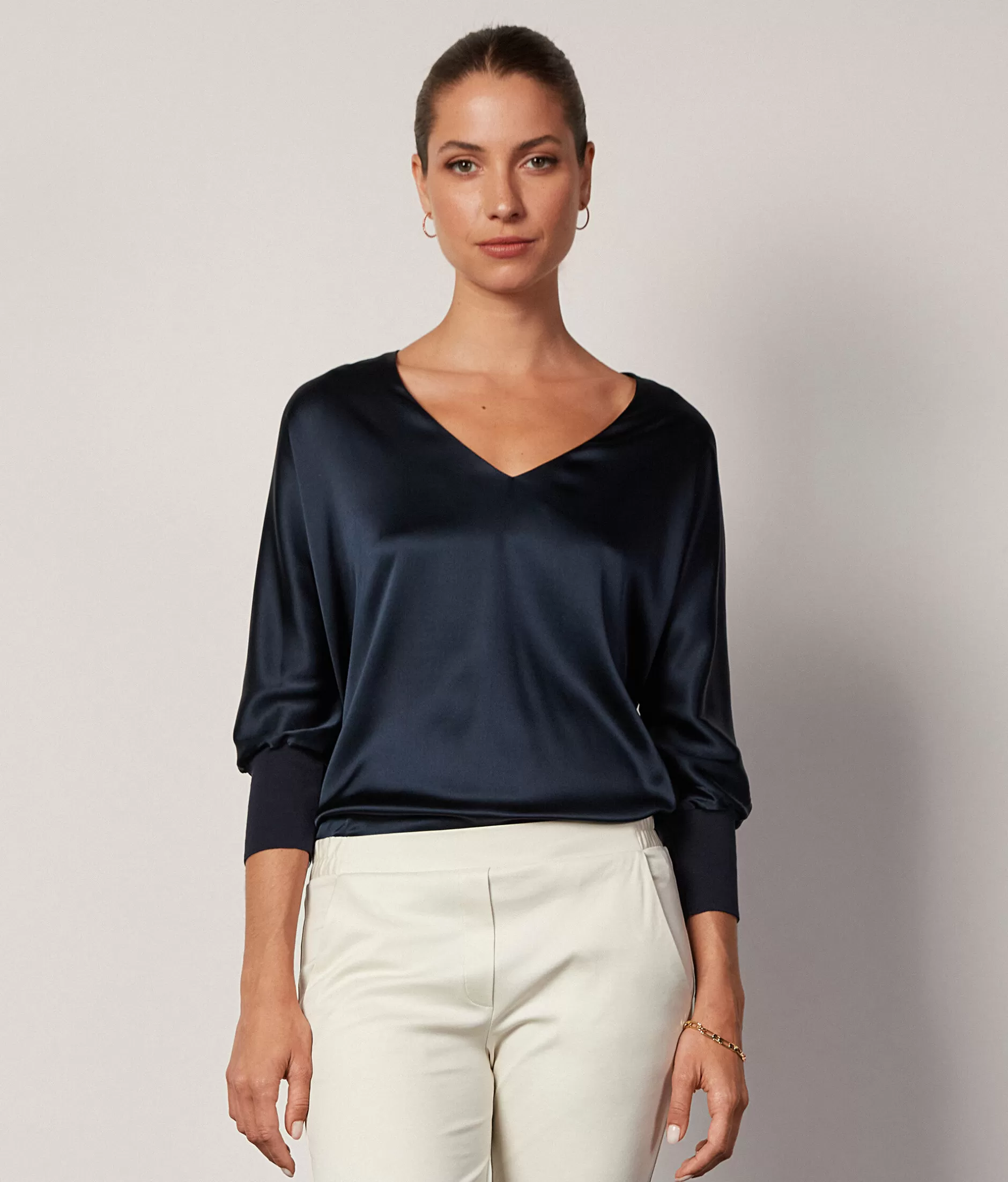 New Falconeri Silk V-Neck Blouse blue -9400 - navy blue