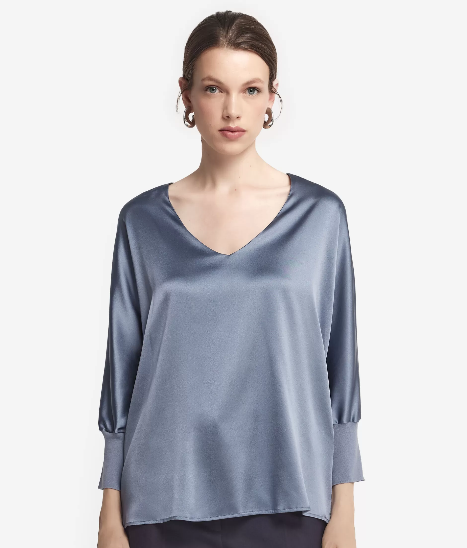 Shop Falconeri Silk V-Neck Blouse light blue -9078 - niagara