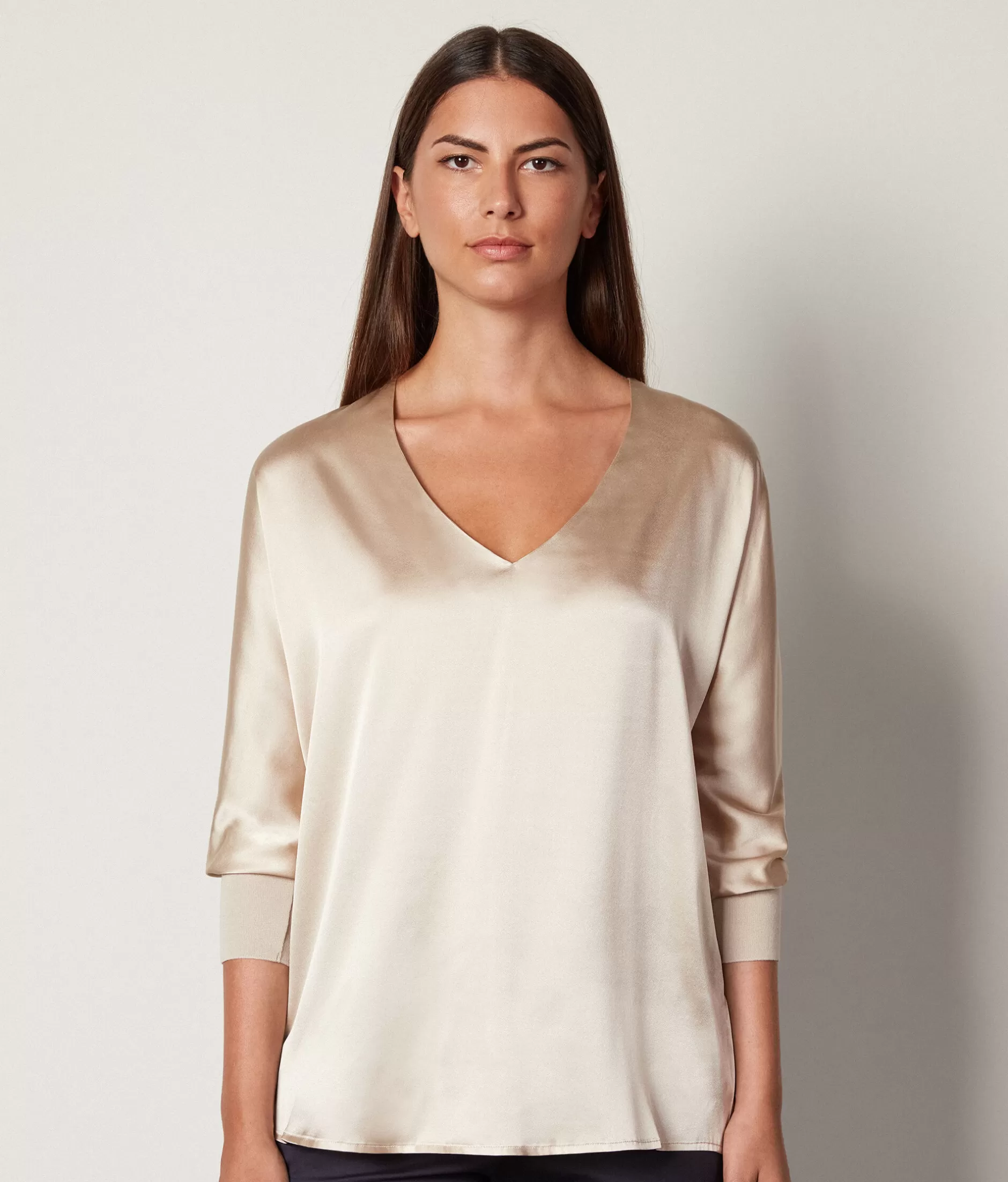 Fashion Falconeri Silk V-Neck Blouse natural -8378 - light mother of pearl gray