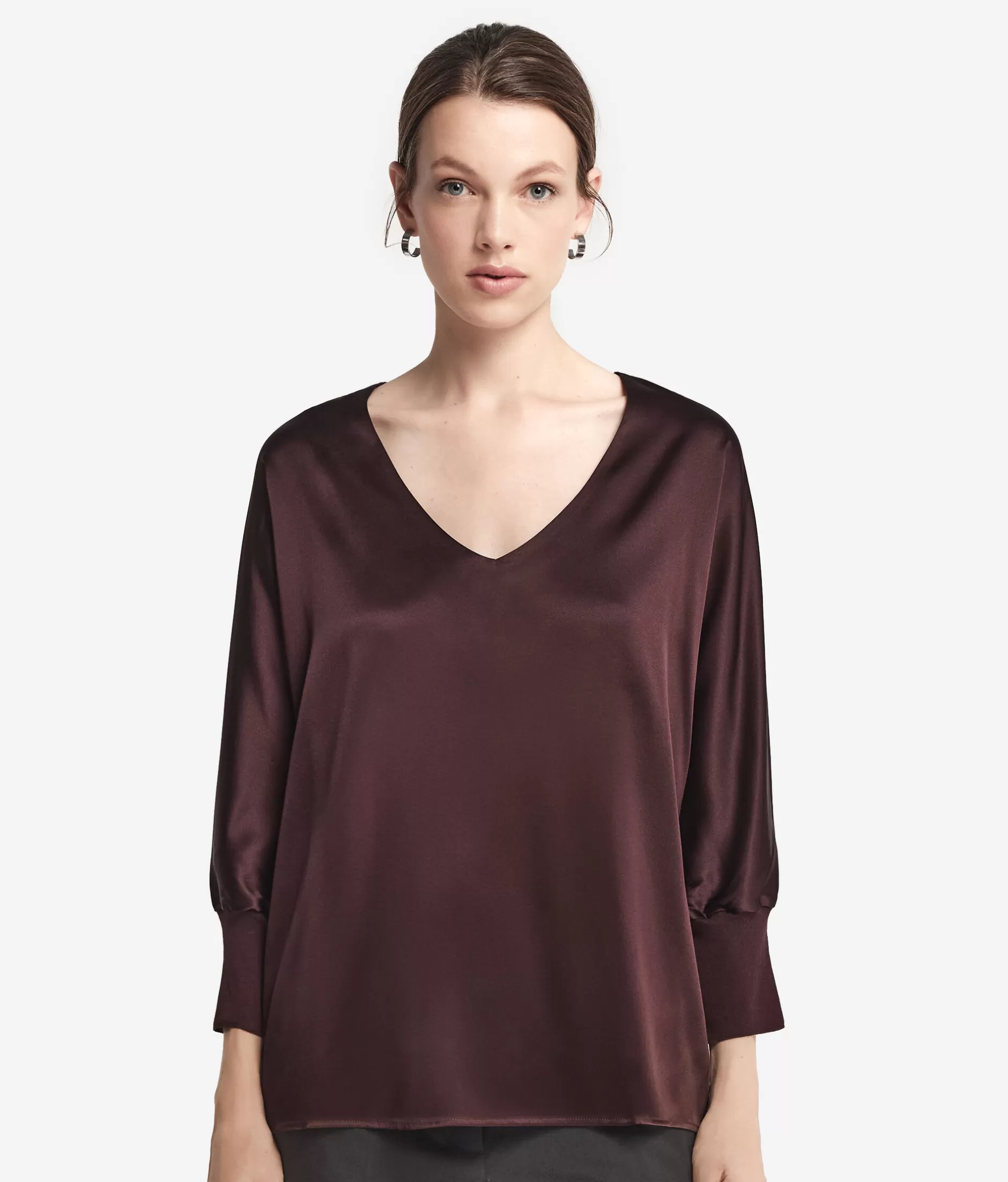 Fashion Falconeri Silk V-Neck Blouse burgundy -9076 - ebony