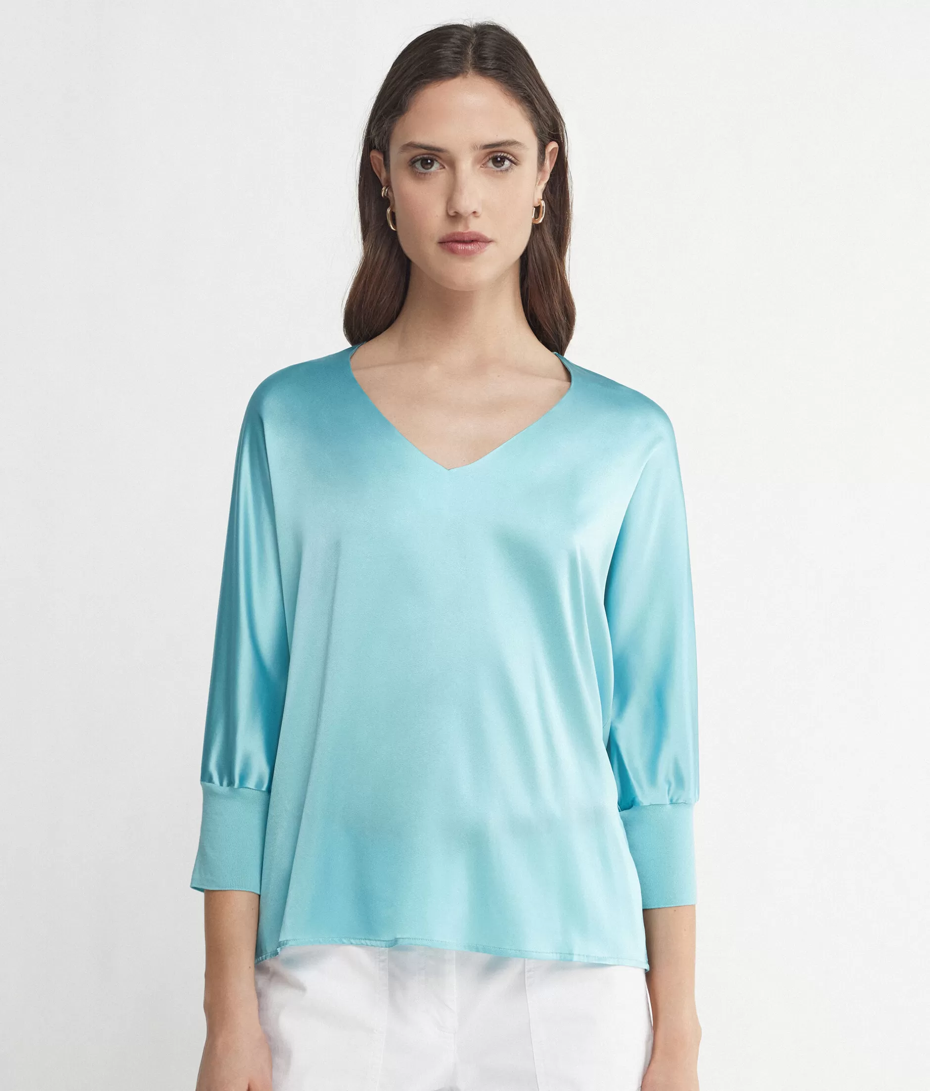 Best Sale Falconeri Silk V-Neck Blouse blue -8985 - marea