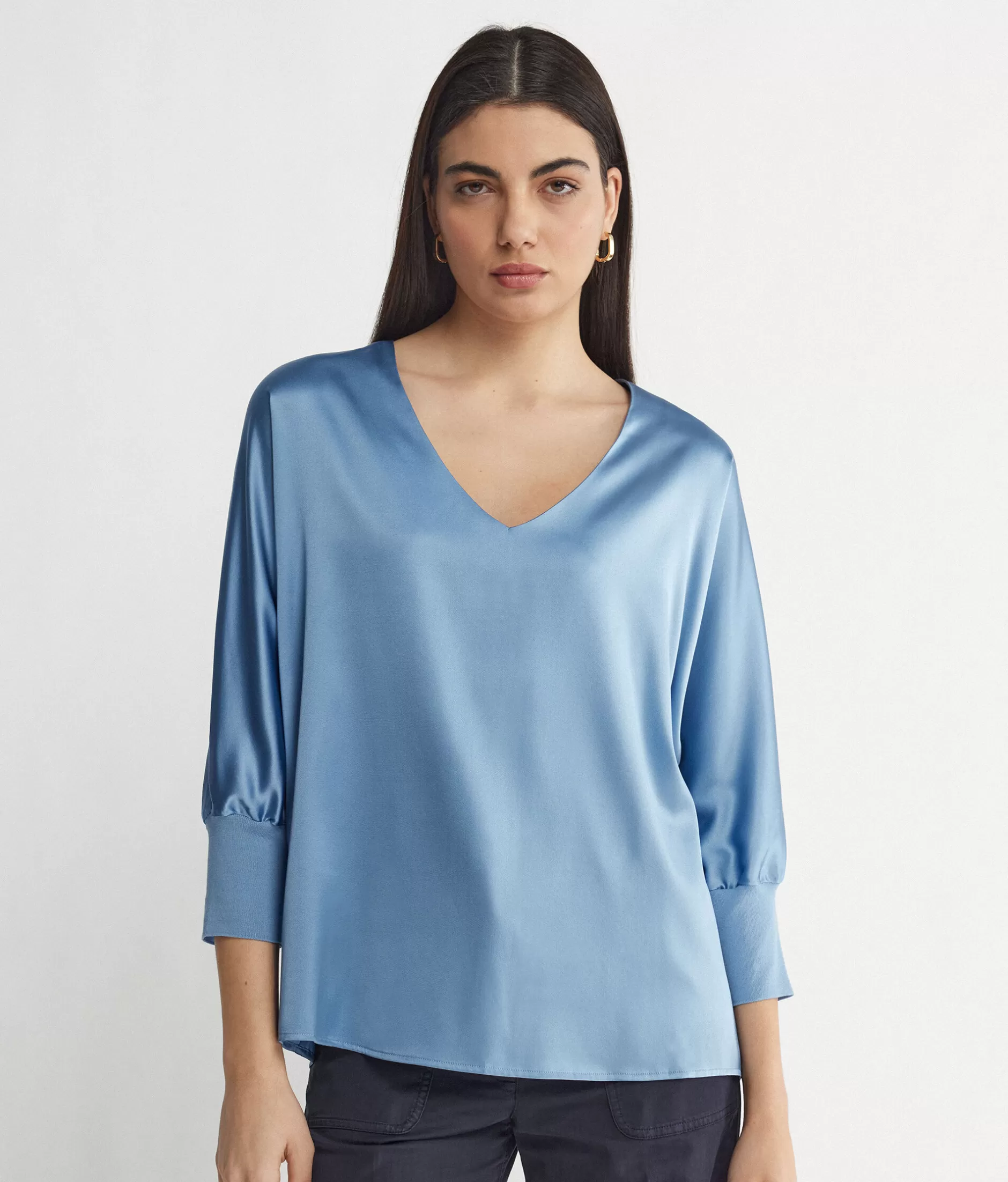 Sale Falconeri Silk V-Neck Blouse light blue -9008 - light sky blue