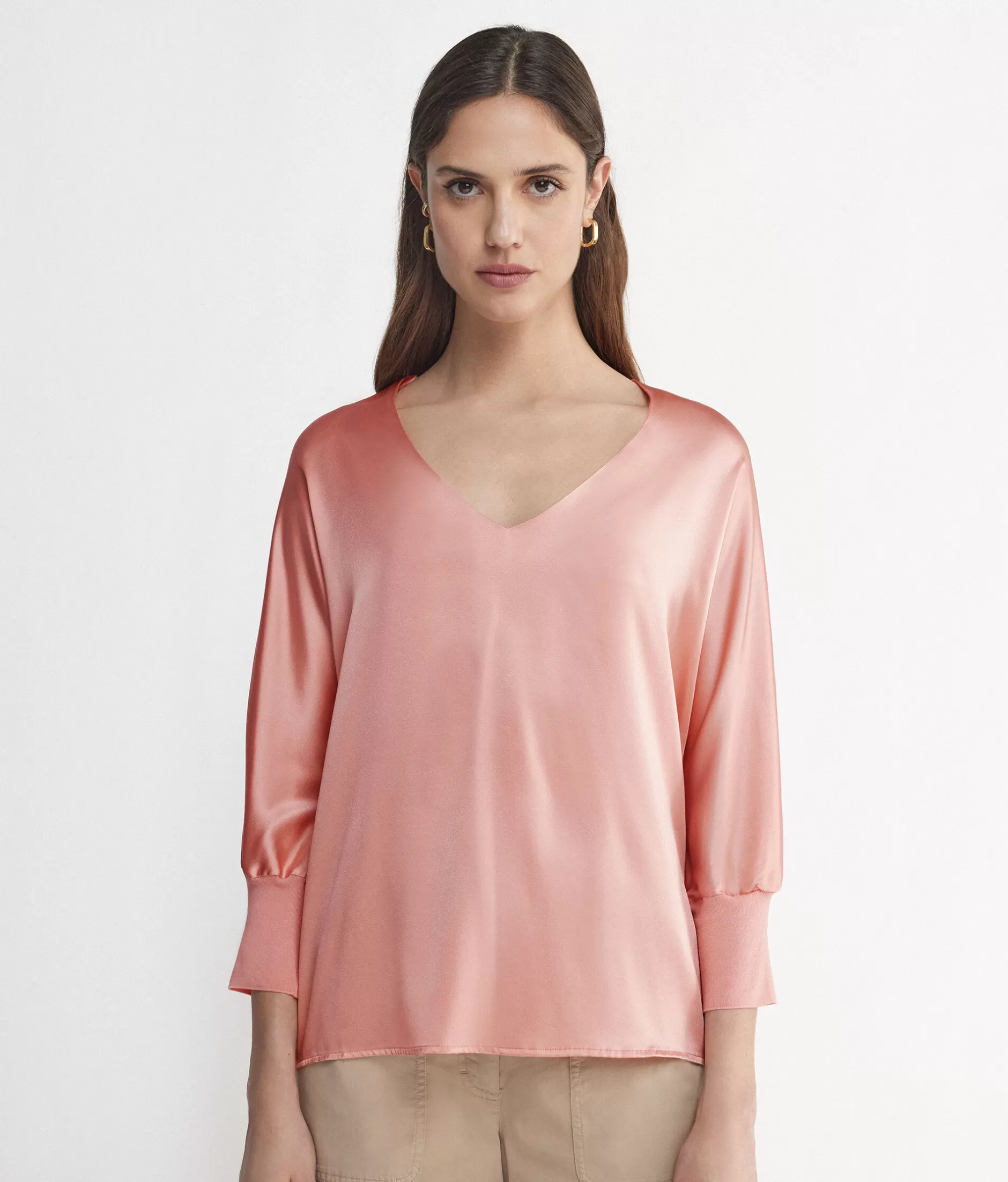 Discount Falconeri Silk V-Neck Blouse pink -8986 - garment-dyed light peach pink