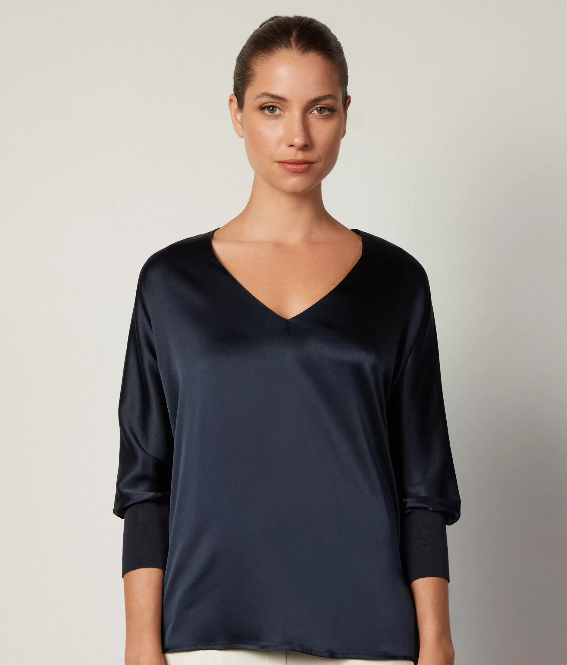 New Falconeri Silk V-Neck Blouse blue -9400 - navy blue