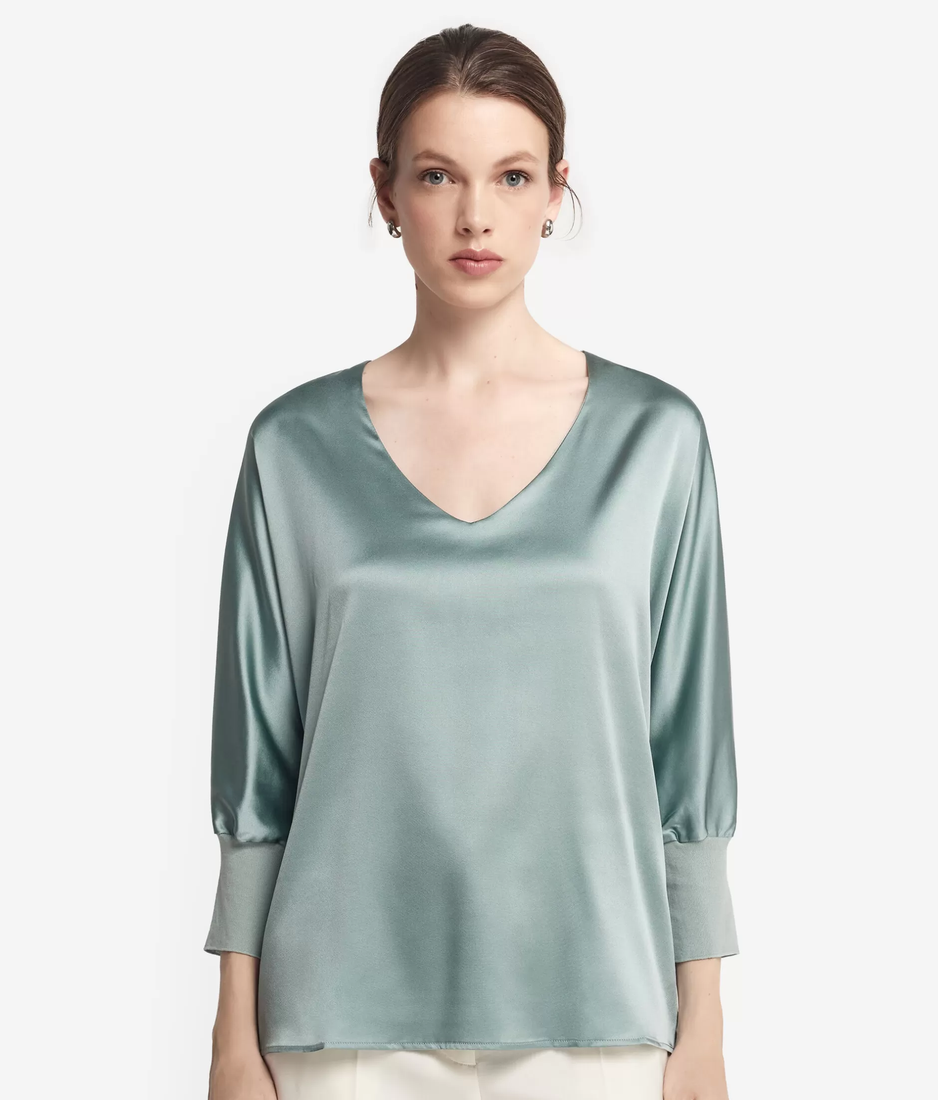 Fashion Falconeri Silk V-Neck Blouse green -8090 - thyme