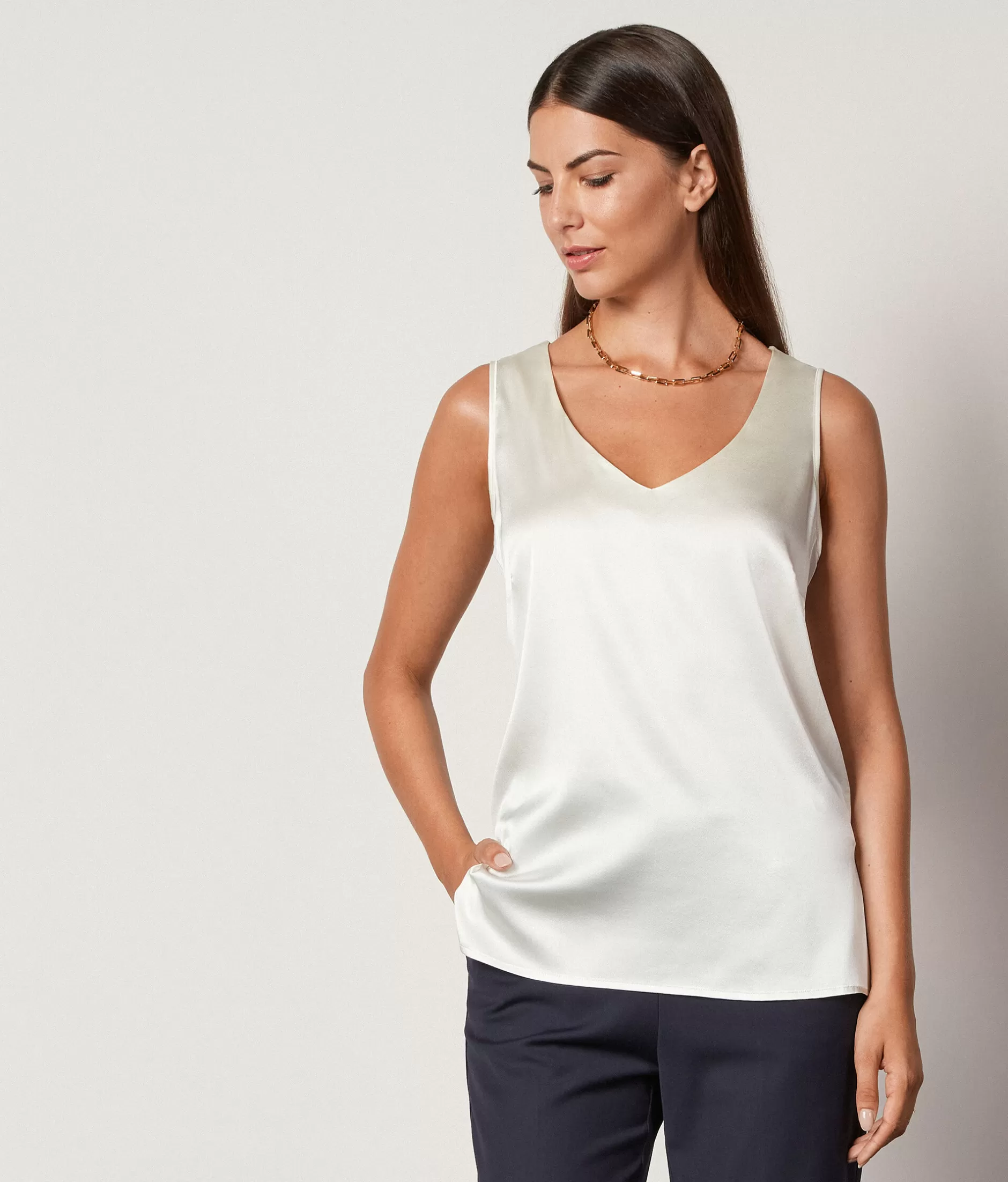 Store Falconeri Silk V-Neck Tank Top natural -8251 - cream