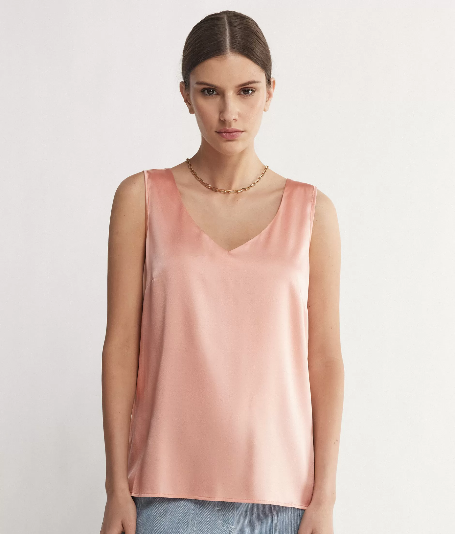 Store Falconeri Silk V-Neck Tank Top pink -8986 - garment-dyed light peach pink