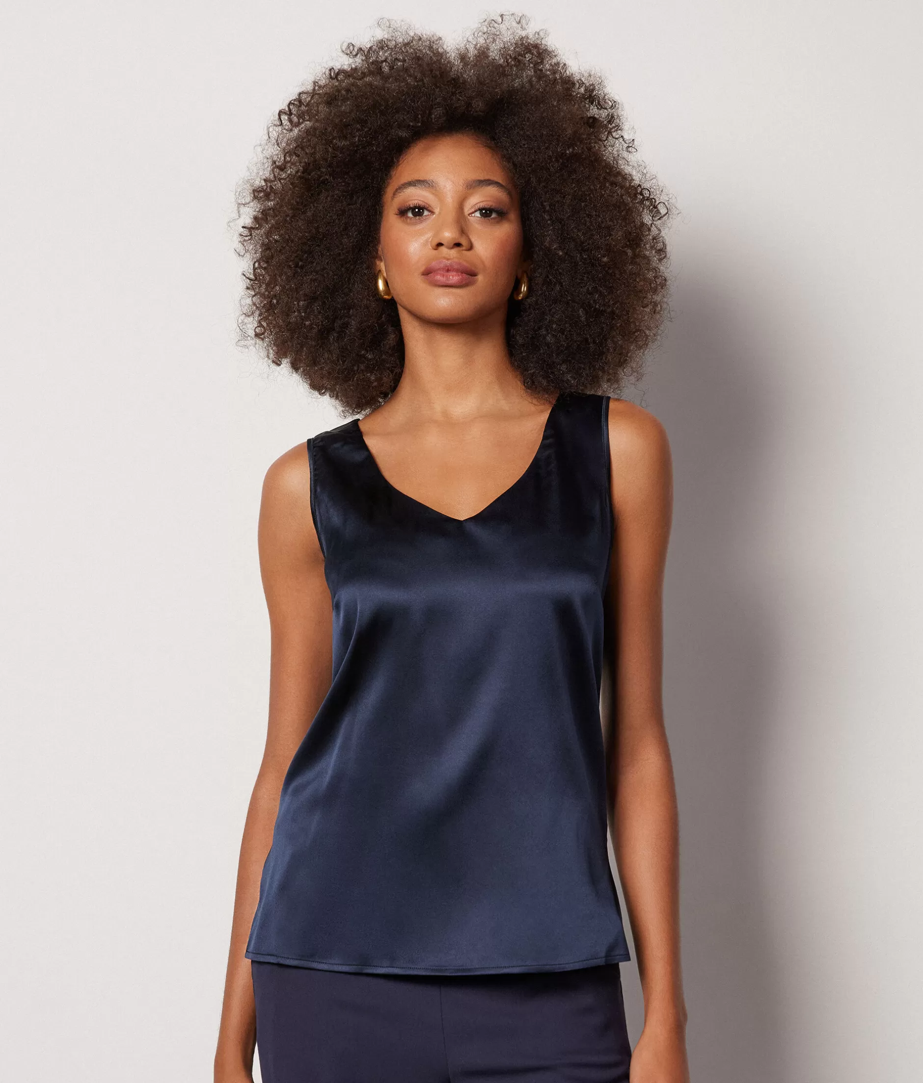 Best Falconeri Silk V-Neck Tank Top blue -9400 - navy blue