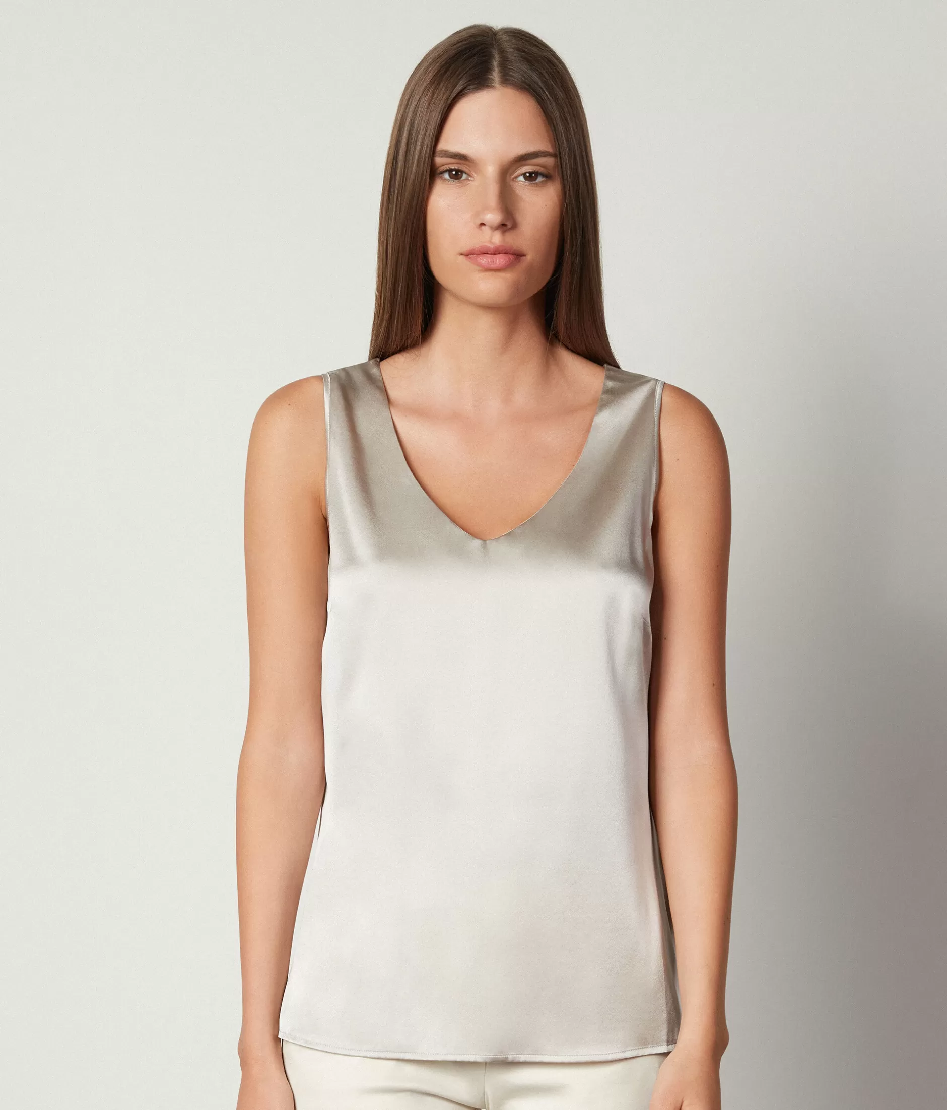 New Falconeri Silk V-Neck Tank Top white -8356 - alabaster beige