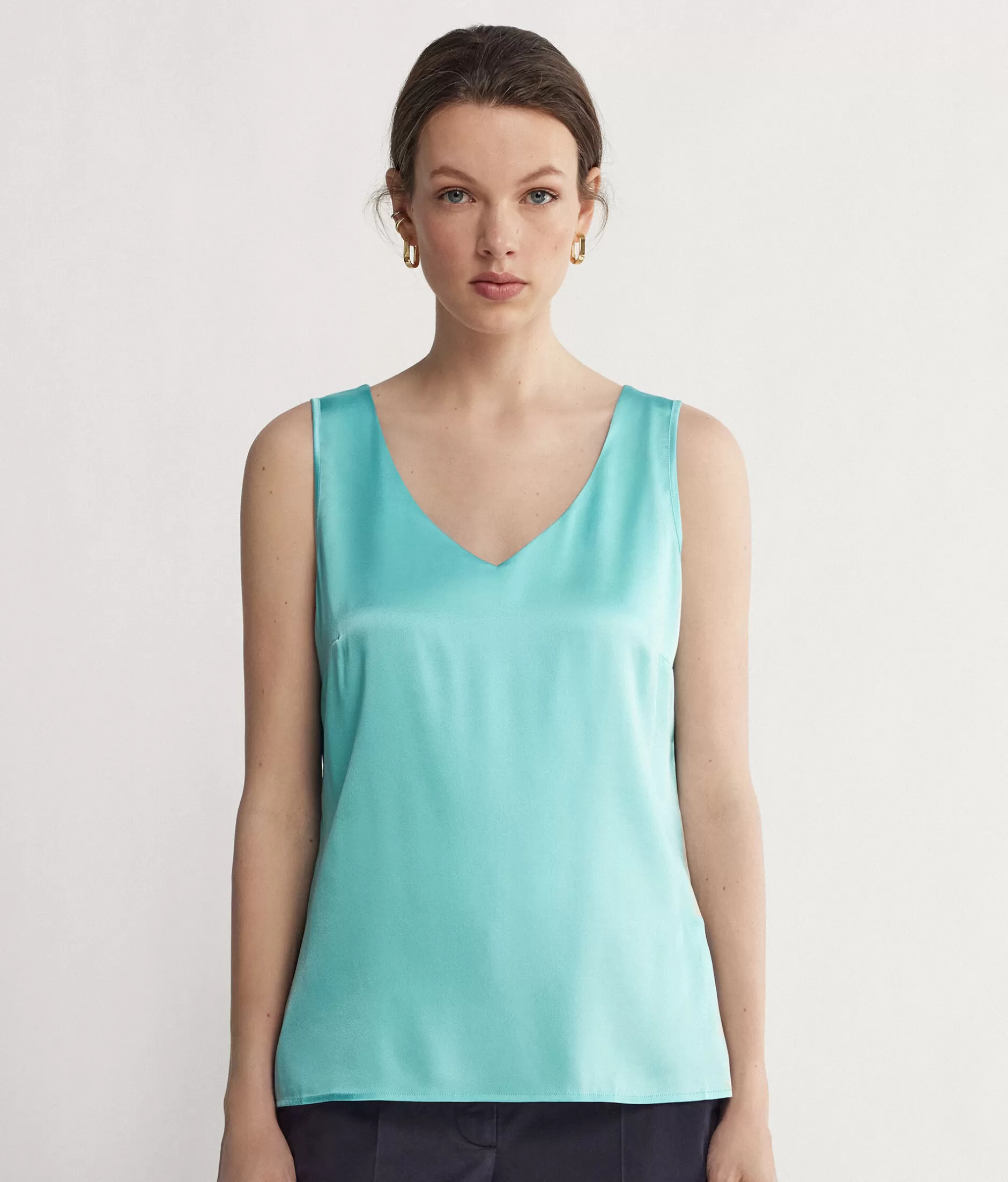 New Falconeri Silk V-Neck Tank Top blue -8985 - marea