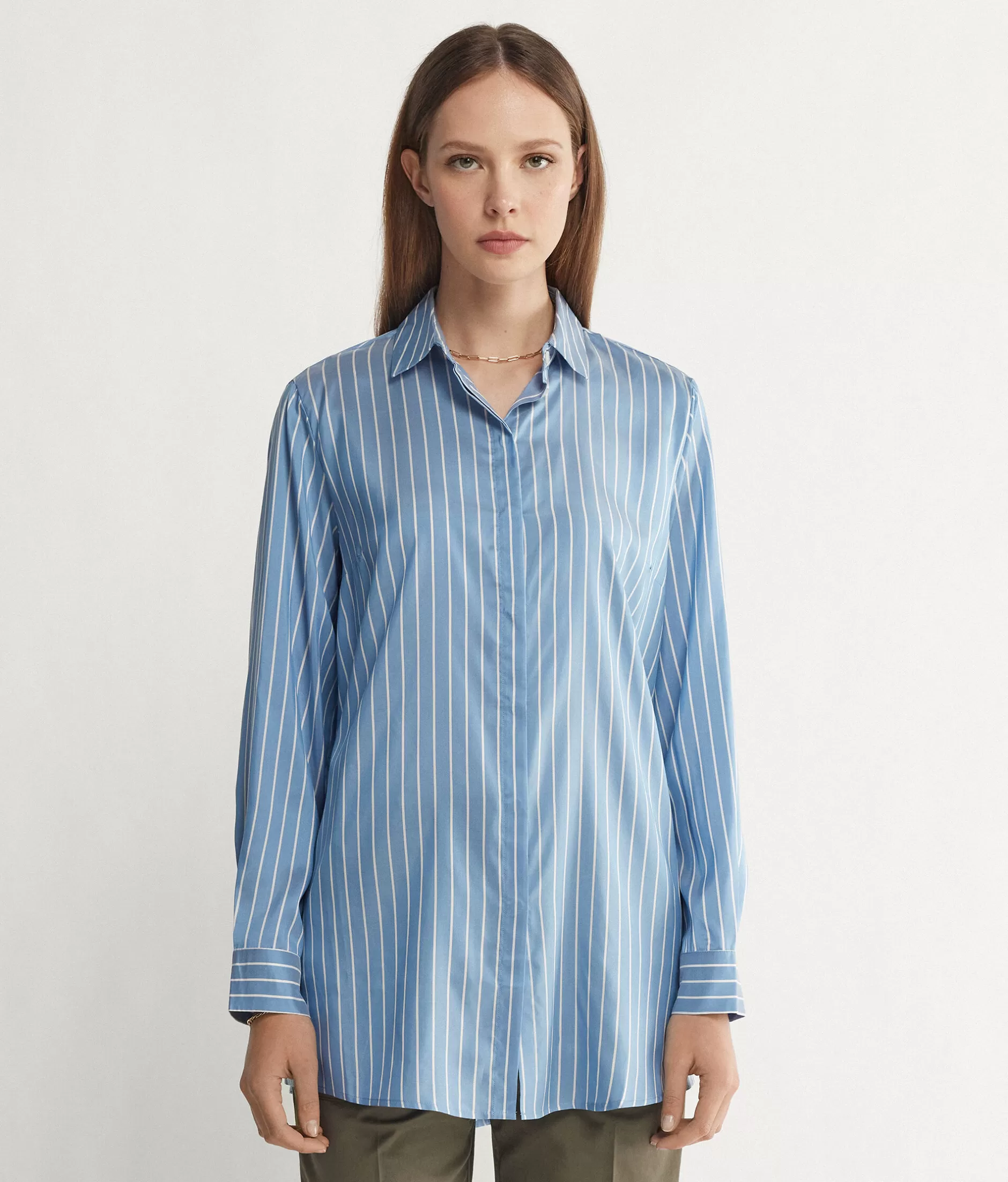 Best Falconeri Striped Silk Shirt blue -8987 - sky blue