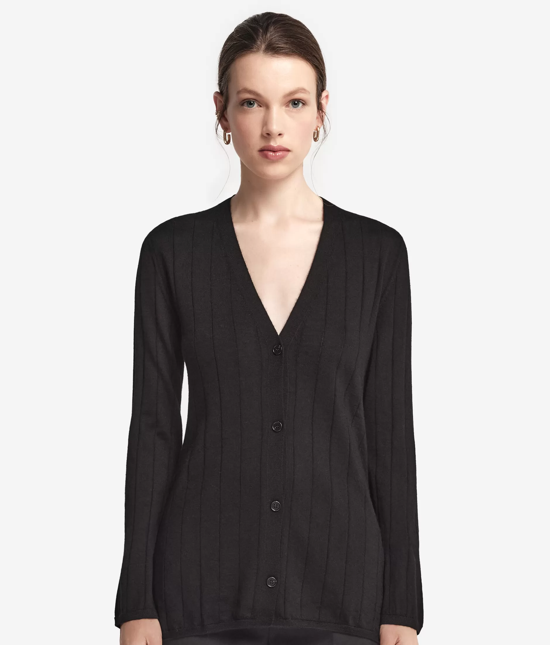 Hot Falconeri Ultrafine Cashmere Broad Ribbed V-Neck Cardigan black -9107 - black