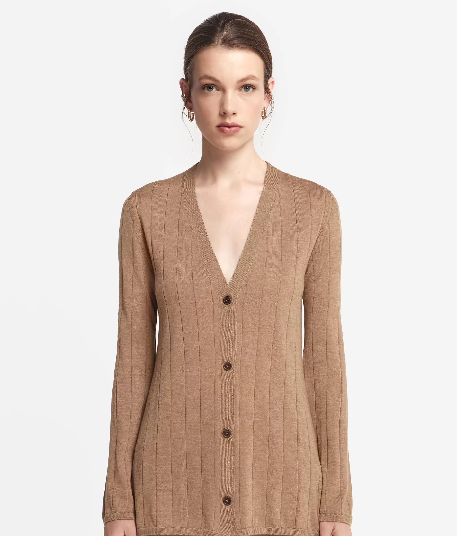 Shop Falconeri Ultrafine Cashmere Broad Ribbed V-Neck Cardigan natural -8685 - rum