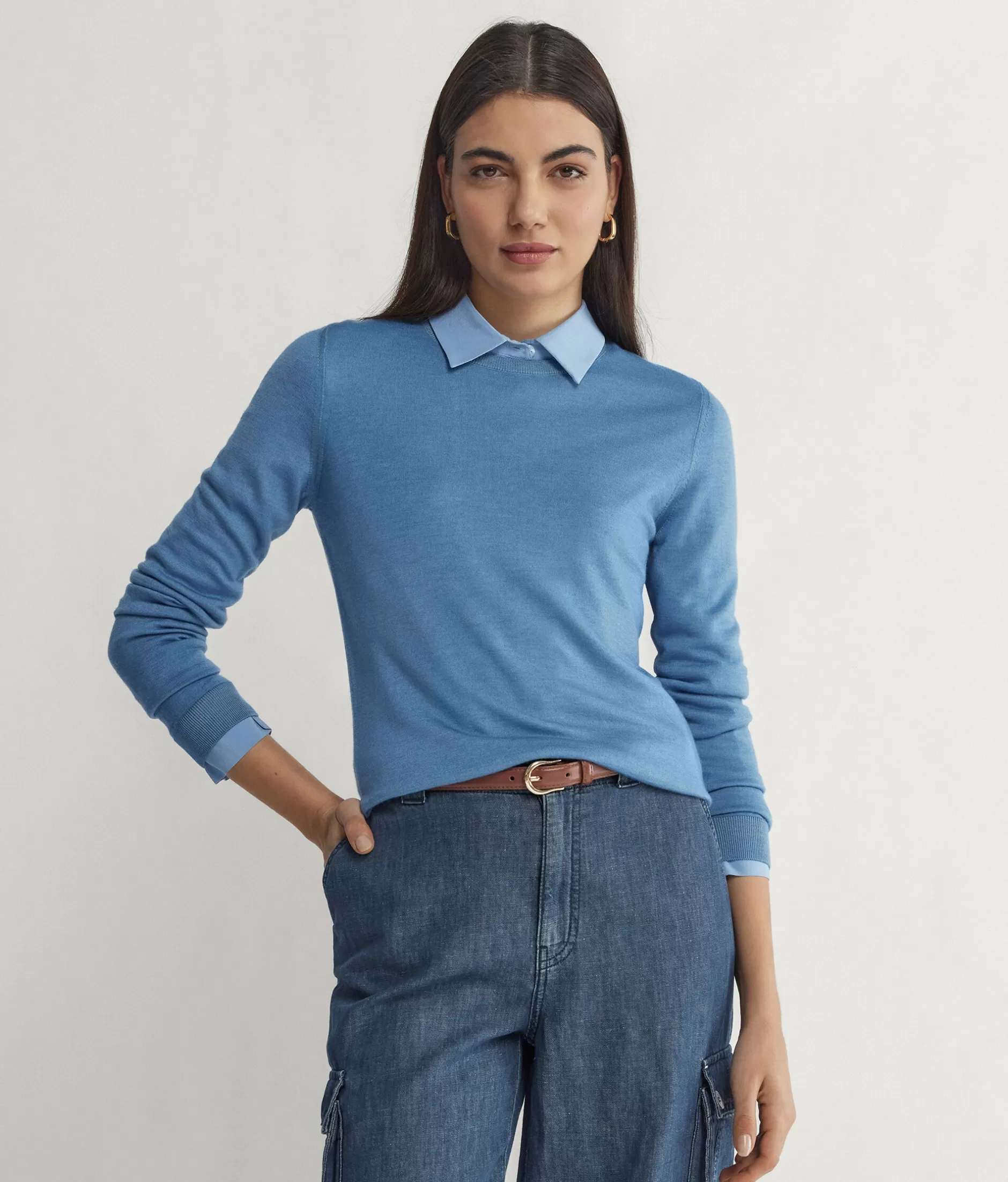 Best Sale Falconeri Ultrafine Cashmere Crewneck Sweater light blue -8982 - garment-dyed sky blue