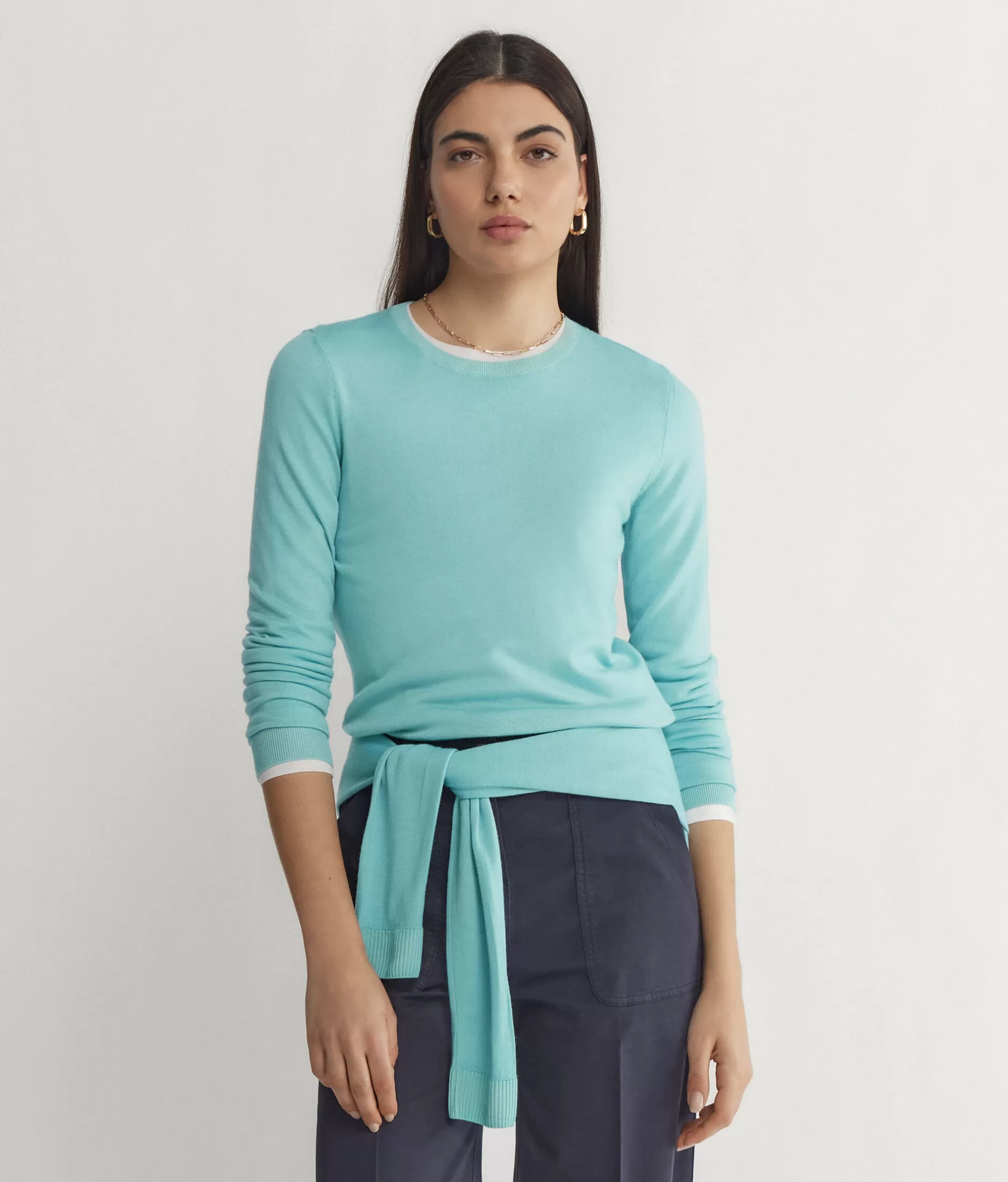 Shop Falconeri Ultrafine Cashmere Crewneck Sweater blue -8980 - garment-dyed sea