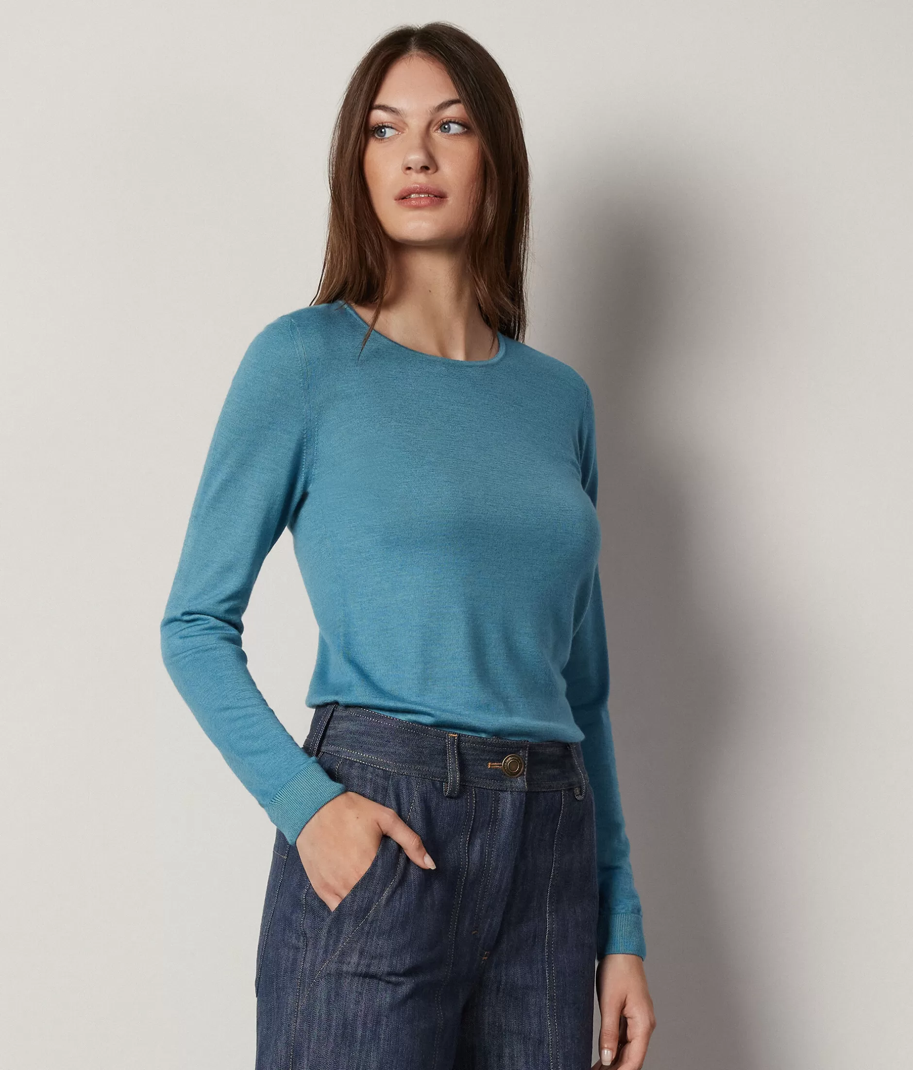 Hot Falconeri Ultrafine Cashmere Crewneck Sweater blue -8915 - garment-dyed ocean