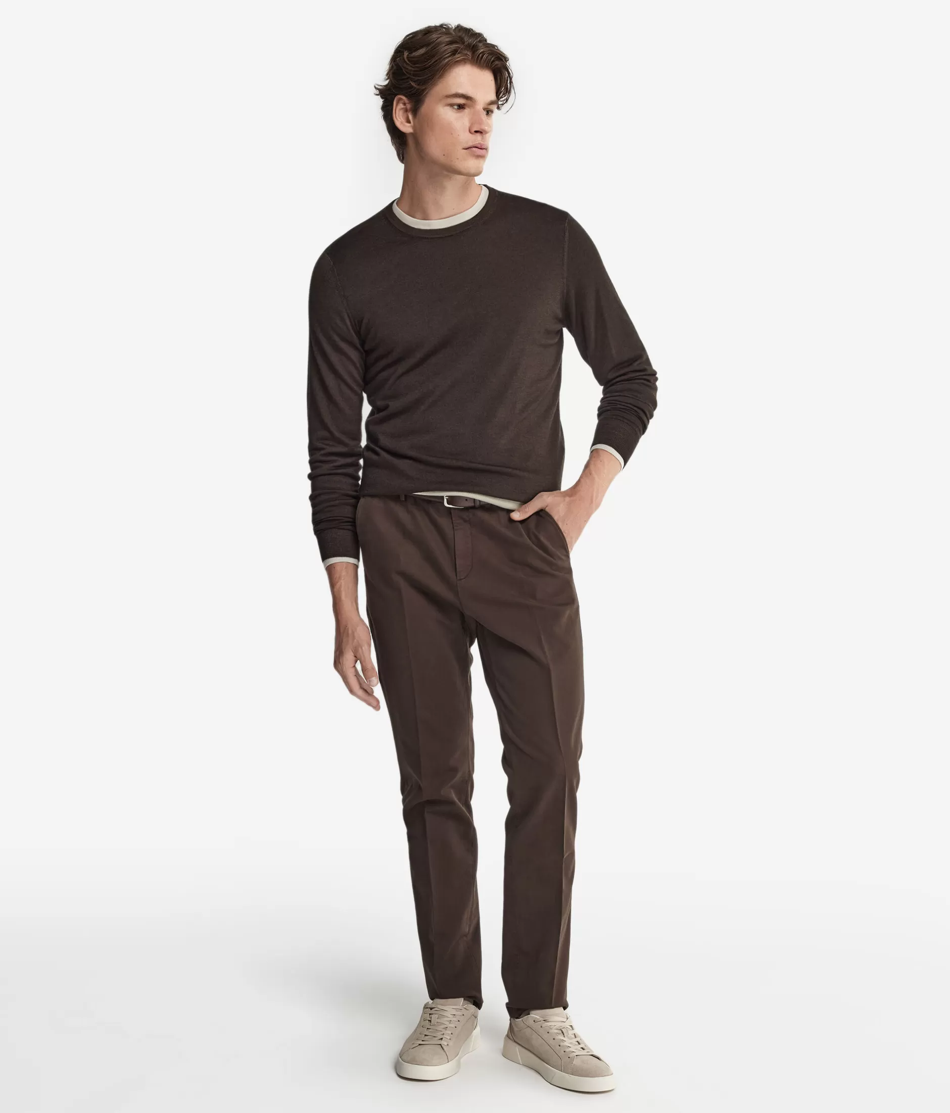 Discount Falconeri Ultrafine Cashmere Crewneck Sweater brown -9064 - garment-dyed chocolate