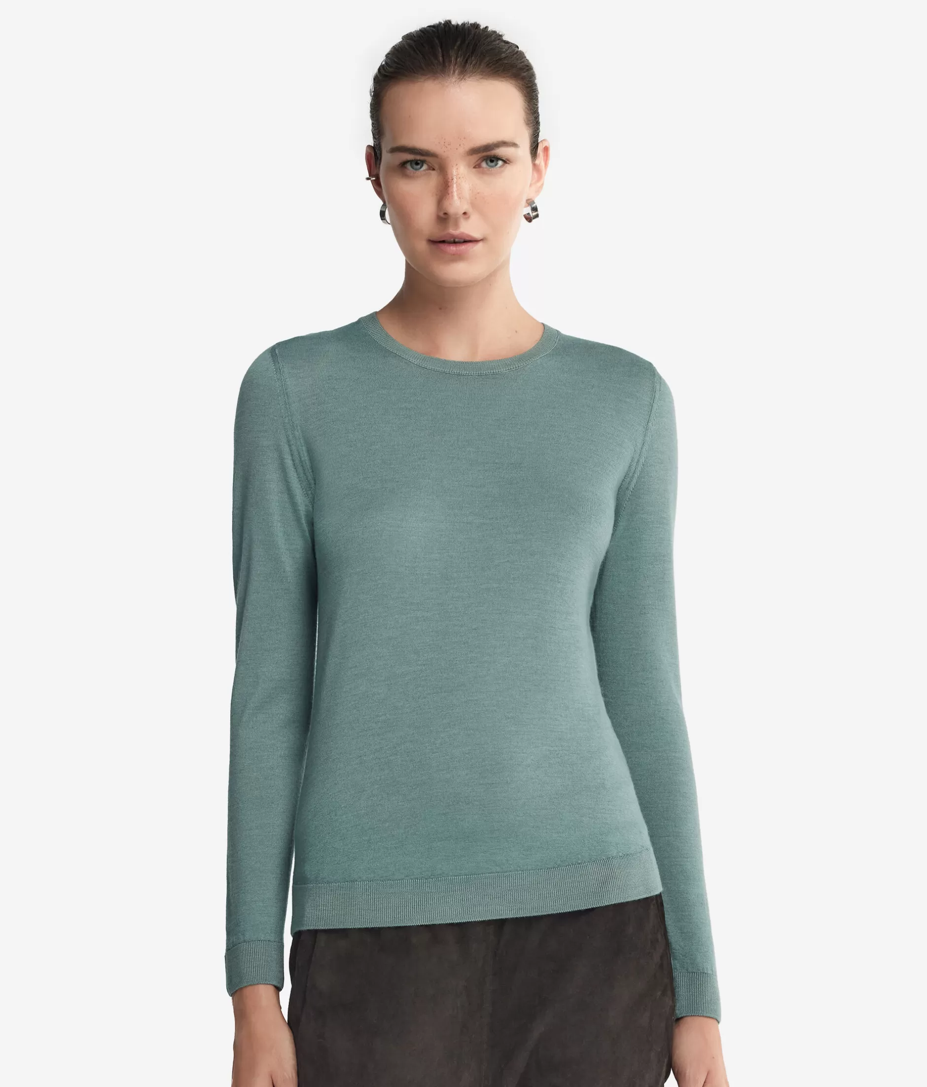 Sale Falconeri Ultrafine Cashmere Crewneck Sweater green -9096 - garment-dyed dark thyme