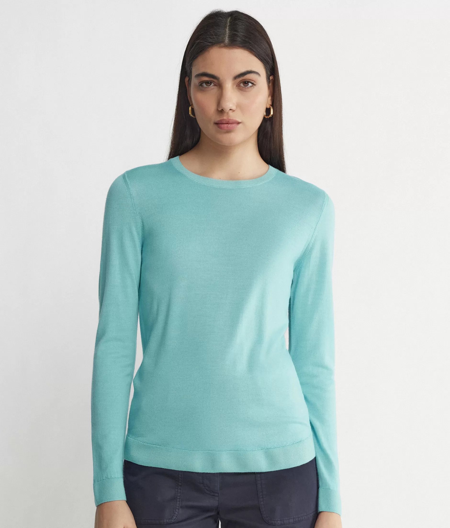 Shop Falconeri Ultrafine Cashmere Crewneck Sweater blue -8980 - garment-dyed sea