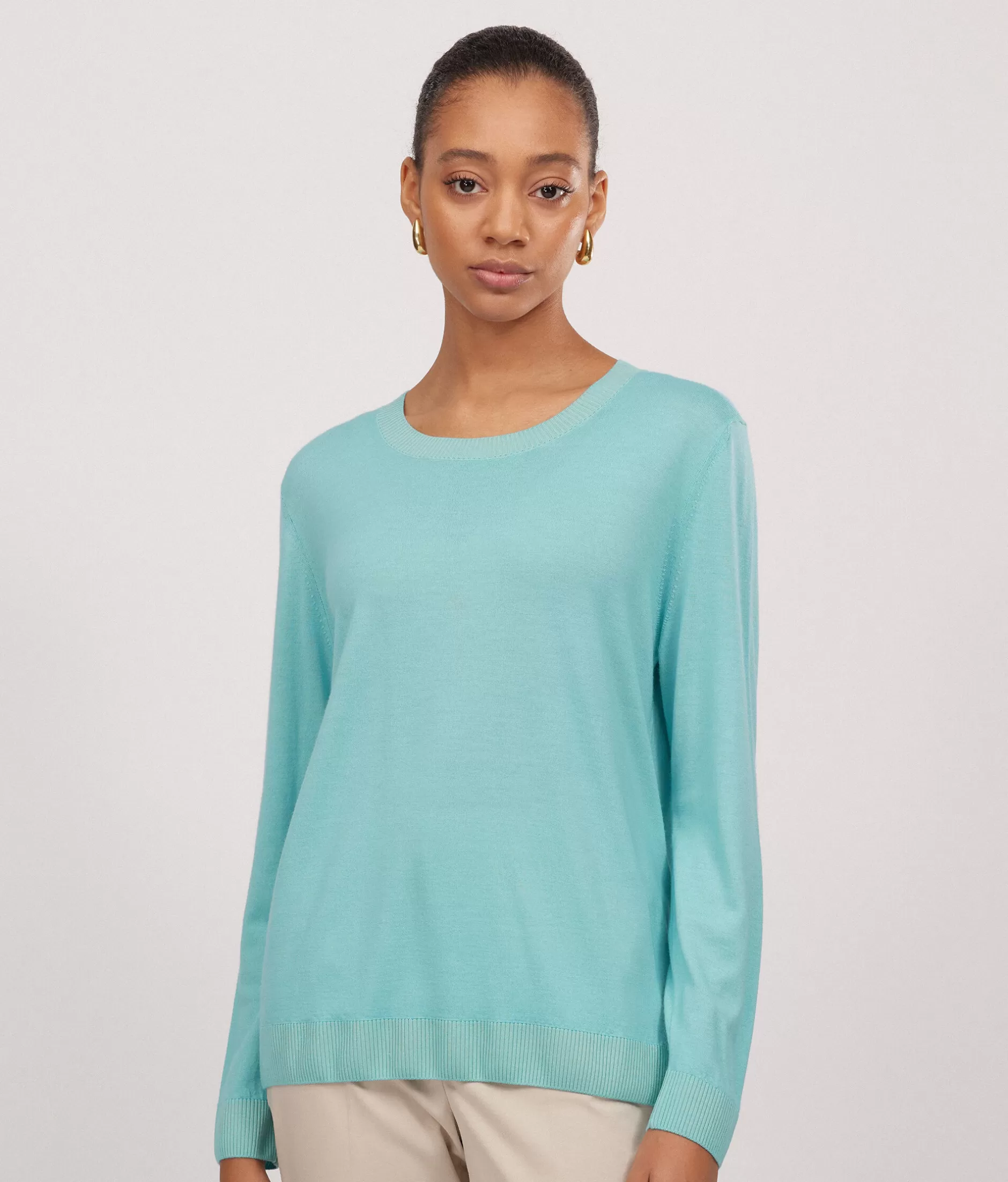 Shop Falconeri Ultrafine Cashmere Crewneck Sweater blue -8980 - garment-dyed sea