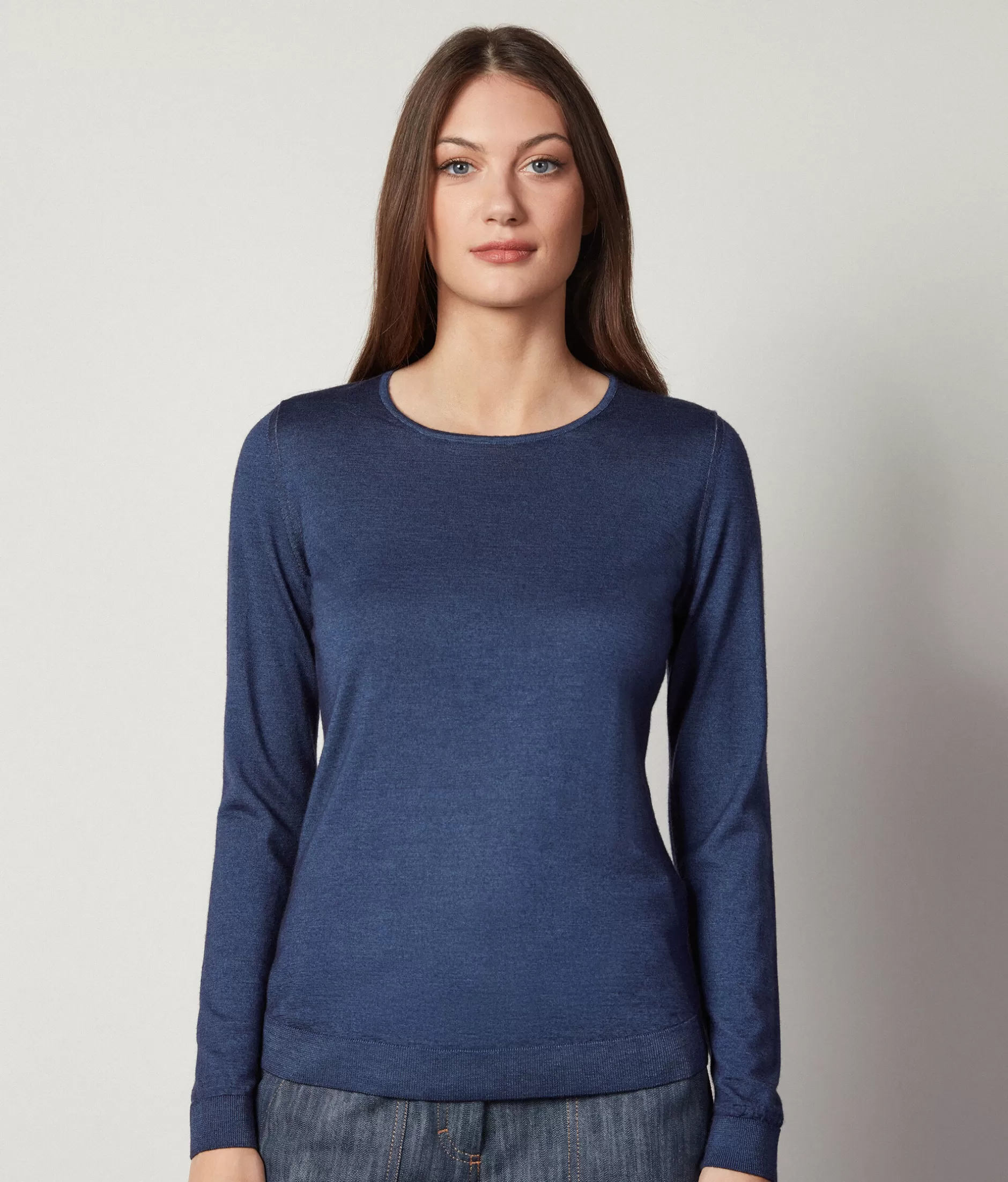 Sale Falconeri Ultrafine Cashmere Crewneck Sweater blue -8920 - garment-dyed ink