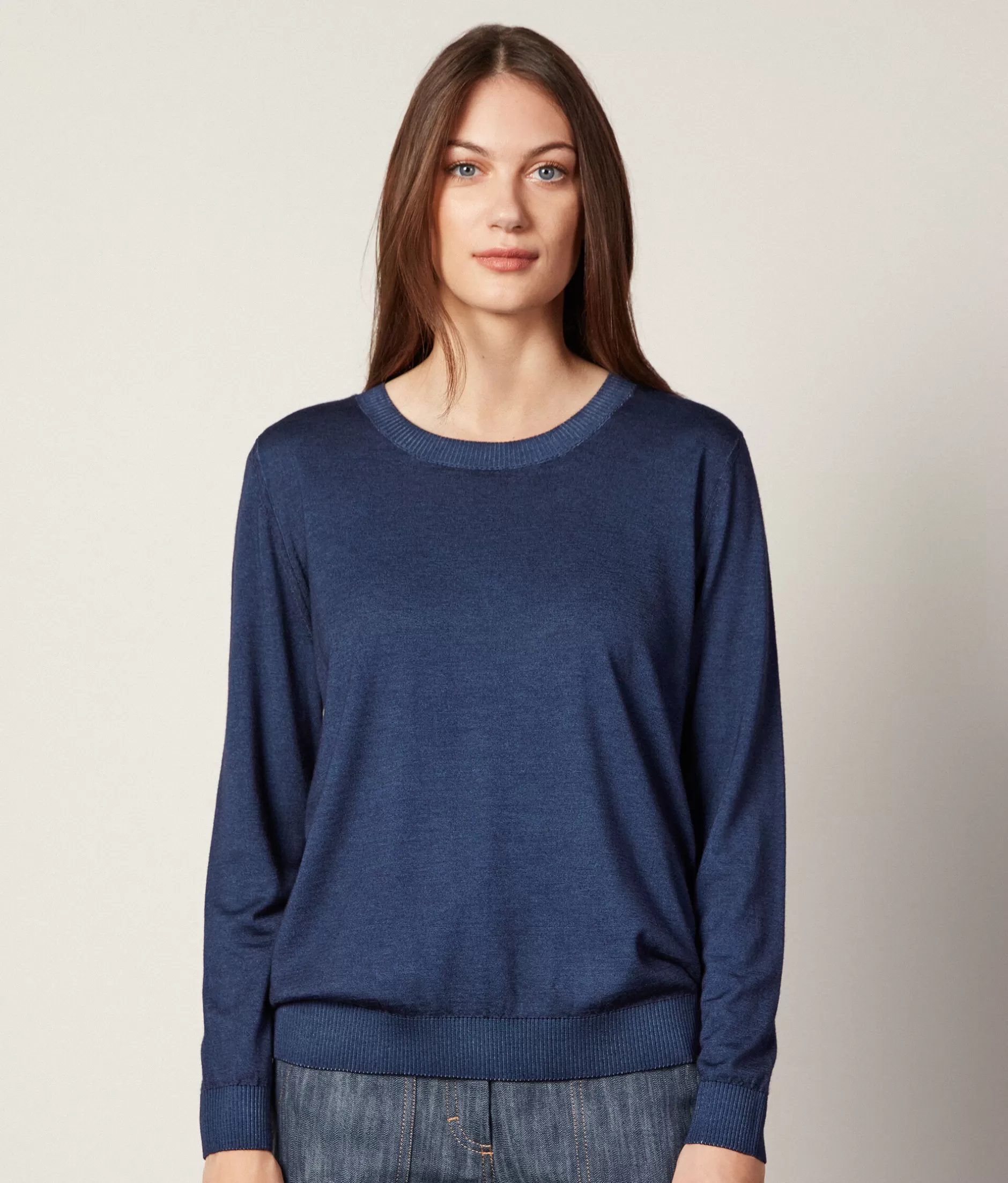 Cheap Falconeri Ultrafine Cashmere Crewneck Sweater blue -8920 - garment-dyed ink