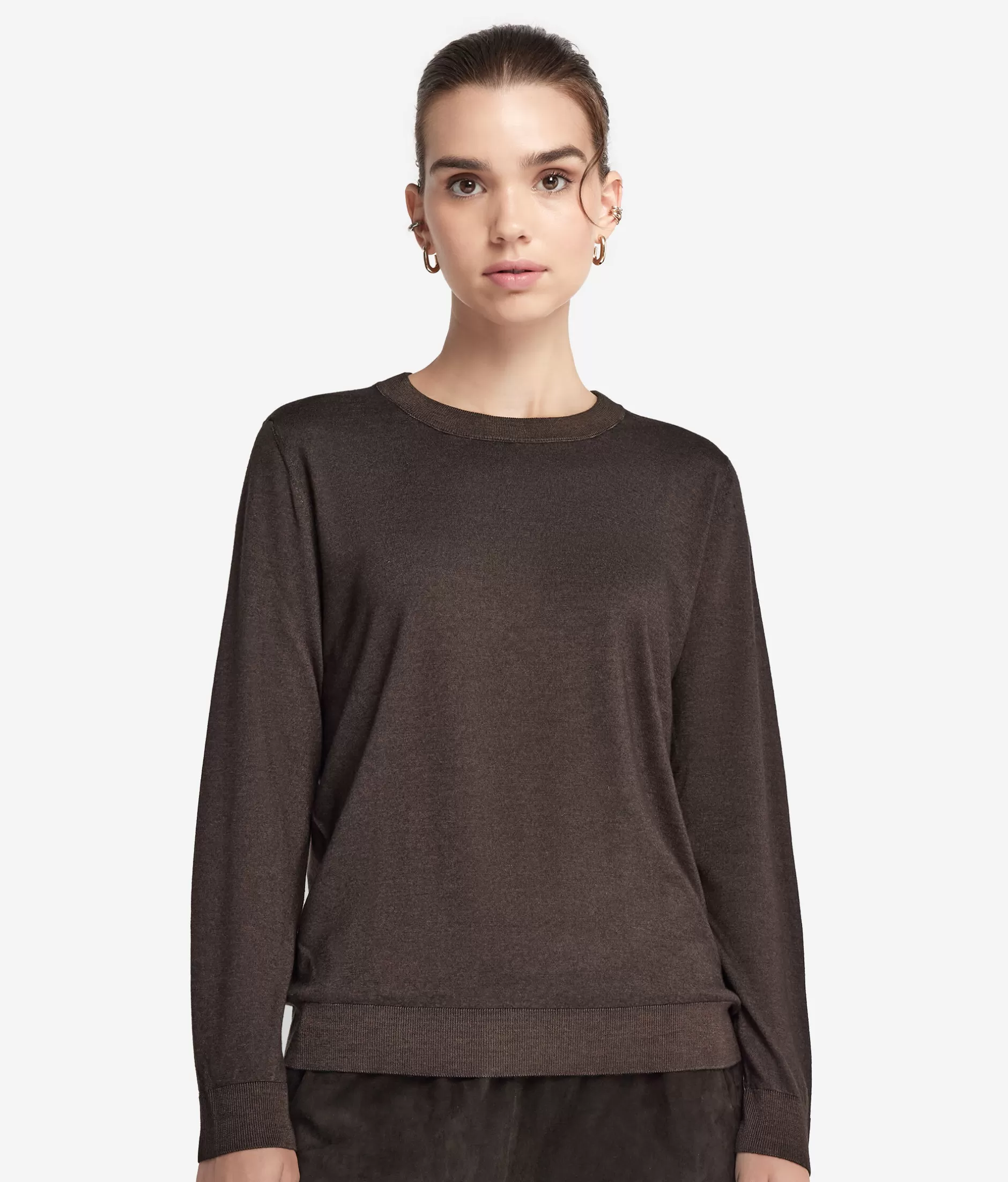 Best Falconeri Ultrafine Cashmere Crewneck Sweater brown -9064 - garment-dyed chocolate