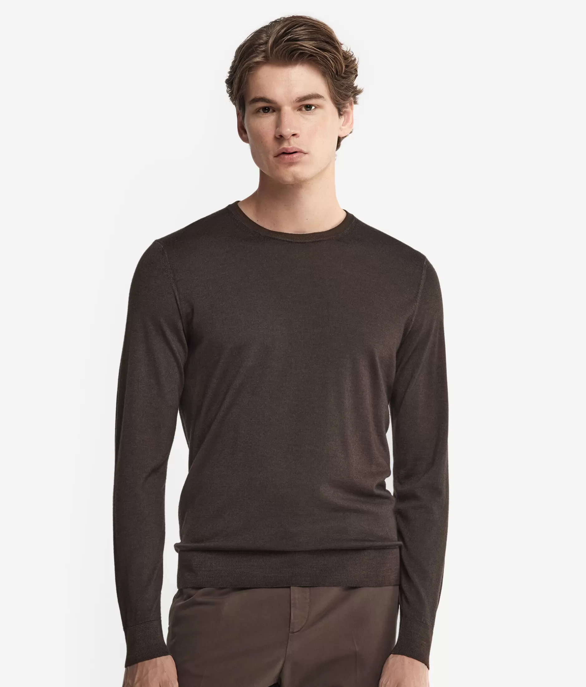 Discount Falconeri Ultrafine Cashmere Crewneck Sweater brown -9064 - garment-dyed chocolate