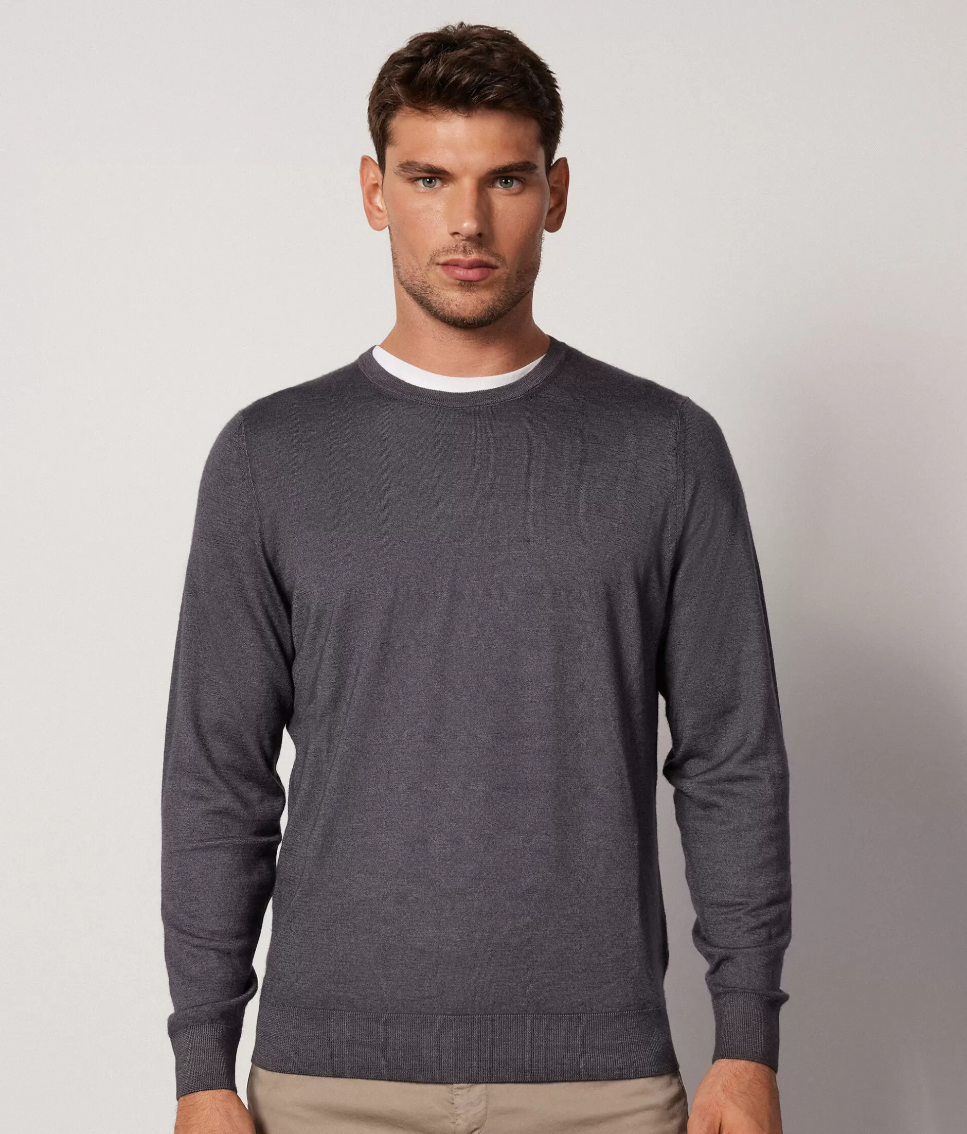 Shop Falconeri Ultrafine Cashmere Crewneck Sweater grey -8801 - garment-dyed graphite