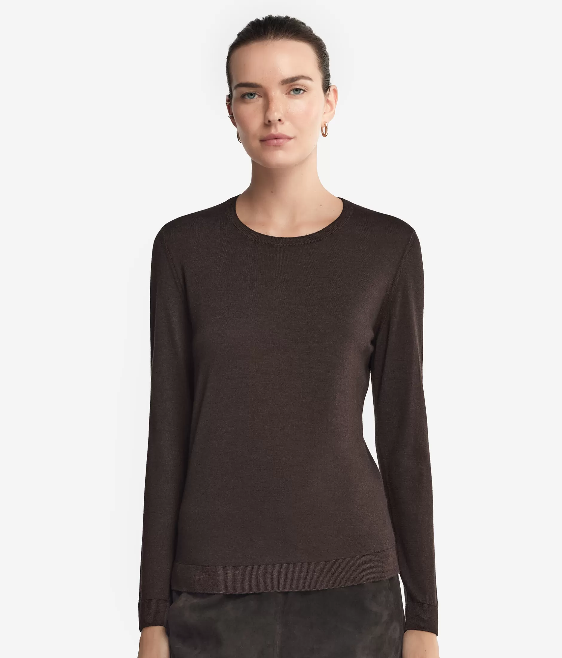 Store Falconeri Ultrafine Cashmere Crewneck Sweater brown -9064 - garment-dyed chocolate