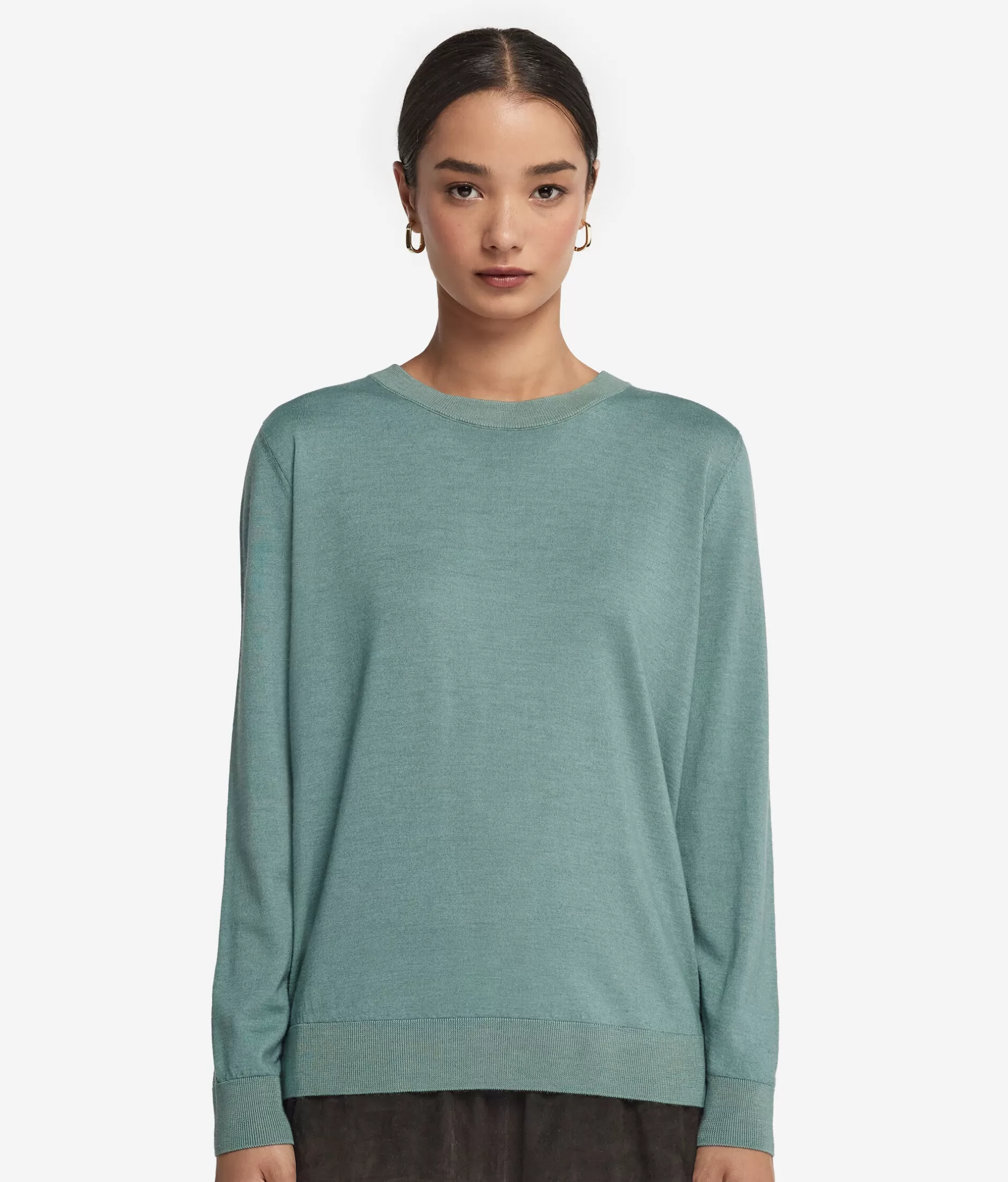 Cheap Falconeri Ultrafine Cashmere Crewneck Sweater green -9096 - garment-dyed dark thyme