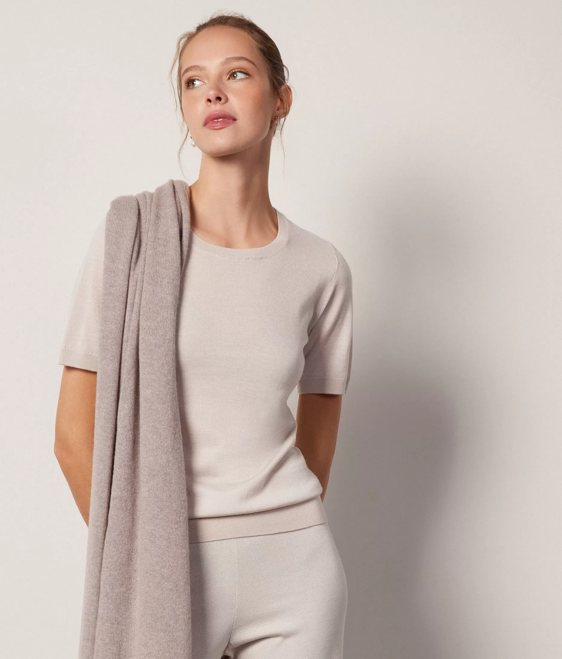 Clearance Falconeri Ultrafine Cashmere Crewneck Sweater With Short Sleeves ivory -8644 - light alabaster