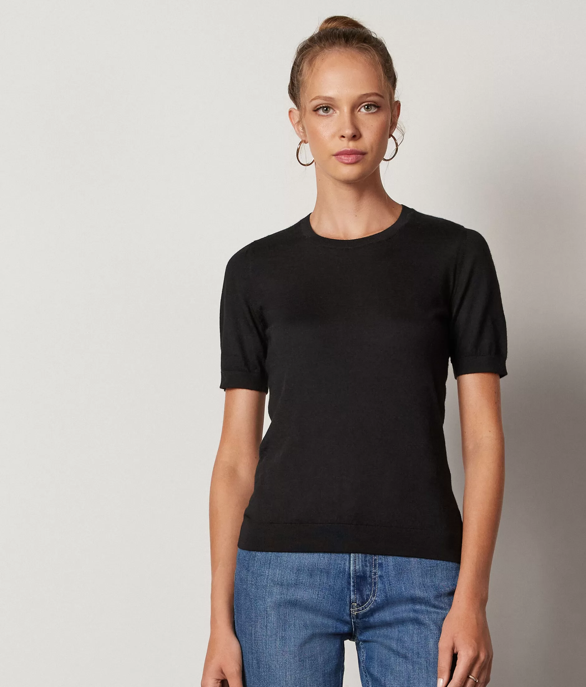 Sale Falconeri Ultrafine Cashmere Crewneck Sweater With Short Sleeves black -9107 - black