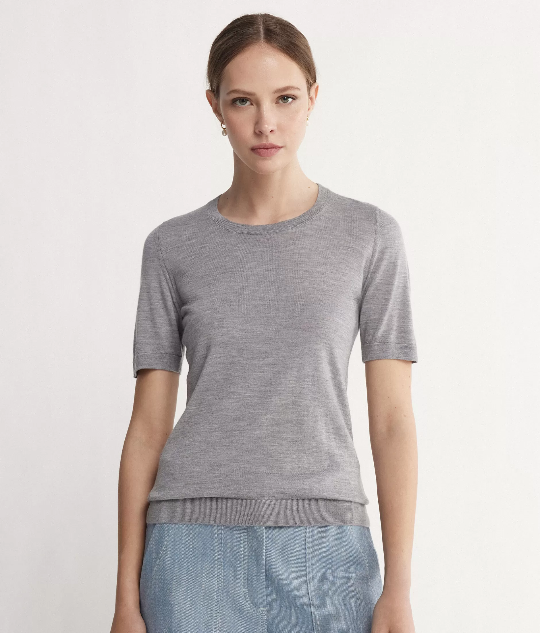 Flash Sale Falconeri Ultrafine Cashmere Crewneck Sweater With Short Sleeves grey -8984 - gray heather