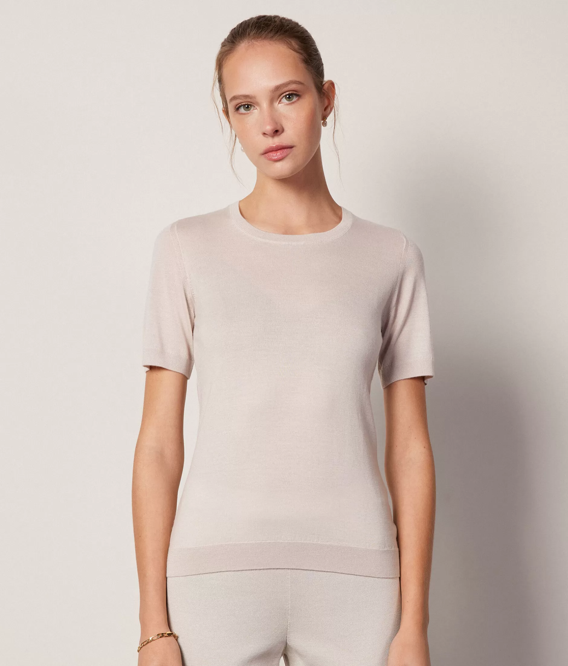 Clearance Falconeri Ultrafine Cashmere Crewneck Sweater With Short Sleeves ivory -8644 - light alabaster