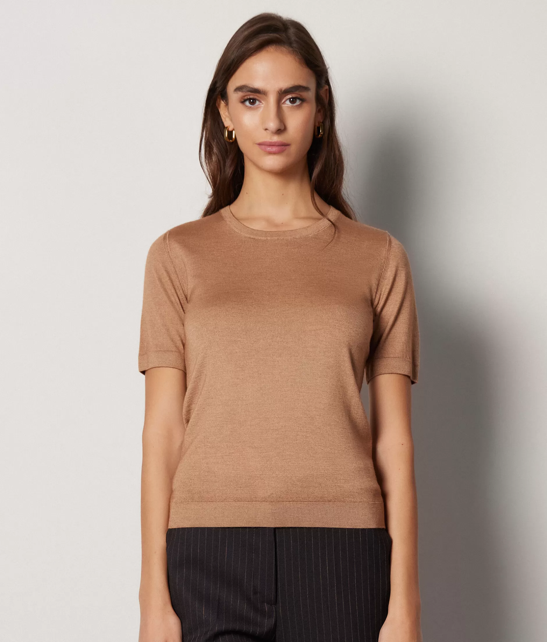 Discount Falconeri Ultrafine Cashmere Crewneck Sweater With Short Sleeves natural -8712 - garment-dyed light rum