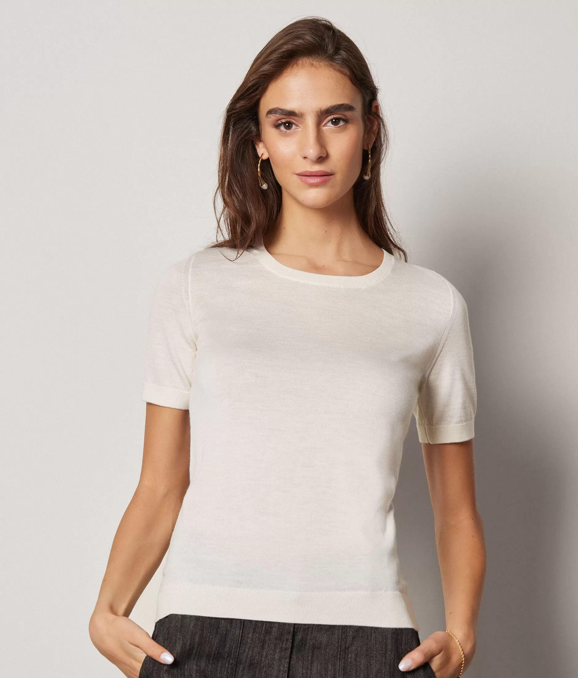 Best Sale Falconeri Ultrafine Cashmere Crewneck Sweater With Short Sleeves white -8005 - bow