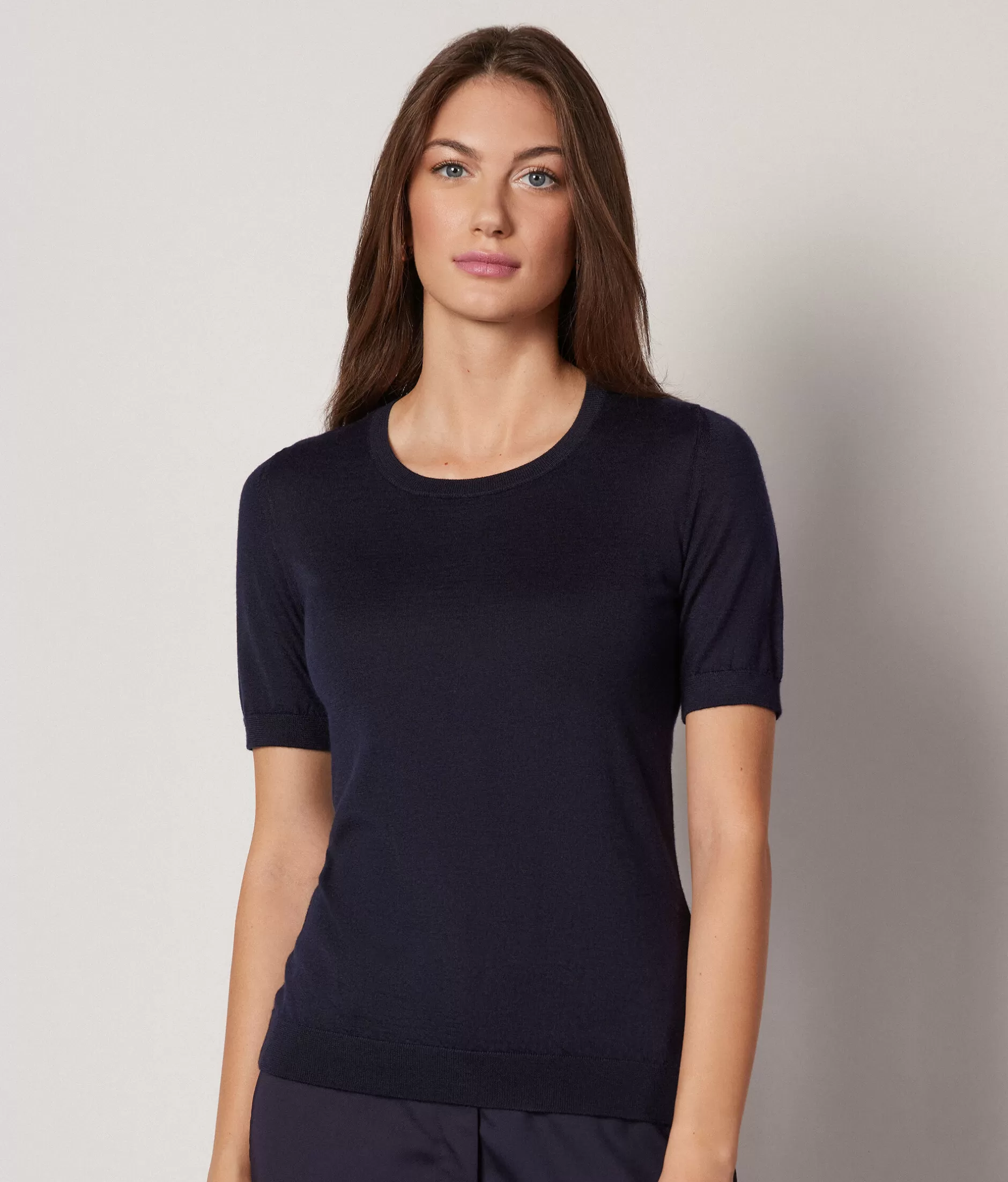 Sale Falconeri Ultrafine Cashmere Crewneck Sweater With Short Sleeves blue -9400 - navy blue