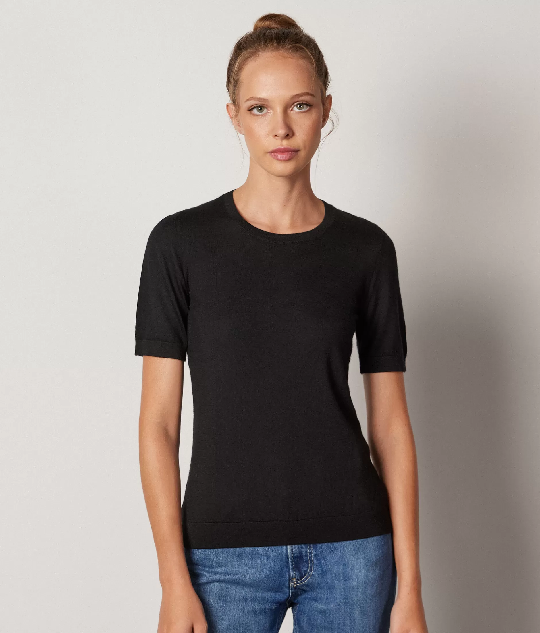 Sale Falconeri Ultrafine Cashmere Crewneck Sweater With Short Sleeves black -9107 - black