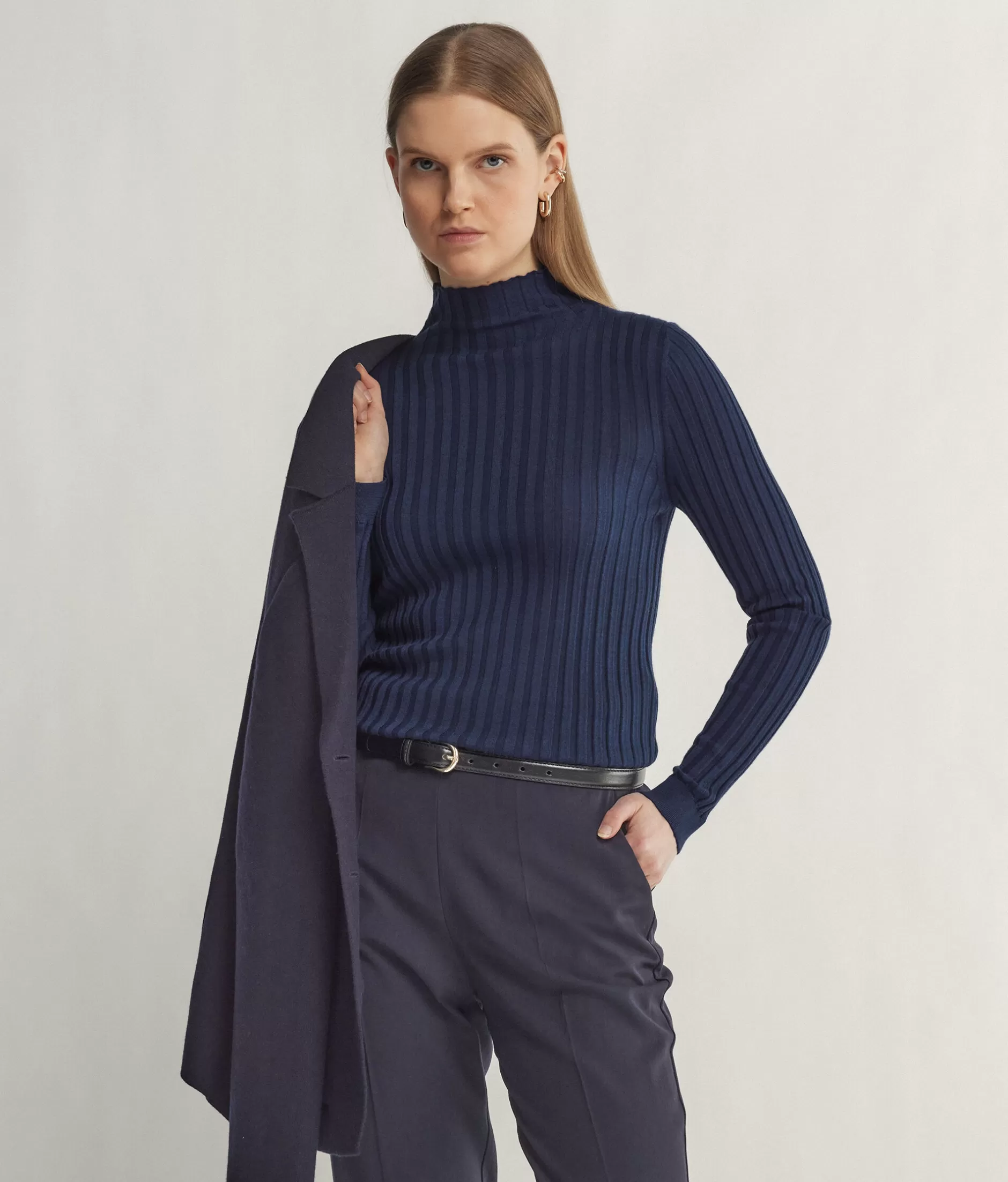 Online Falconeri Ultrafine Cashmere Flat Rib Turtleneck blue -8187 - ink black