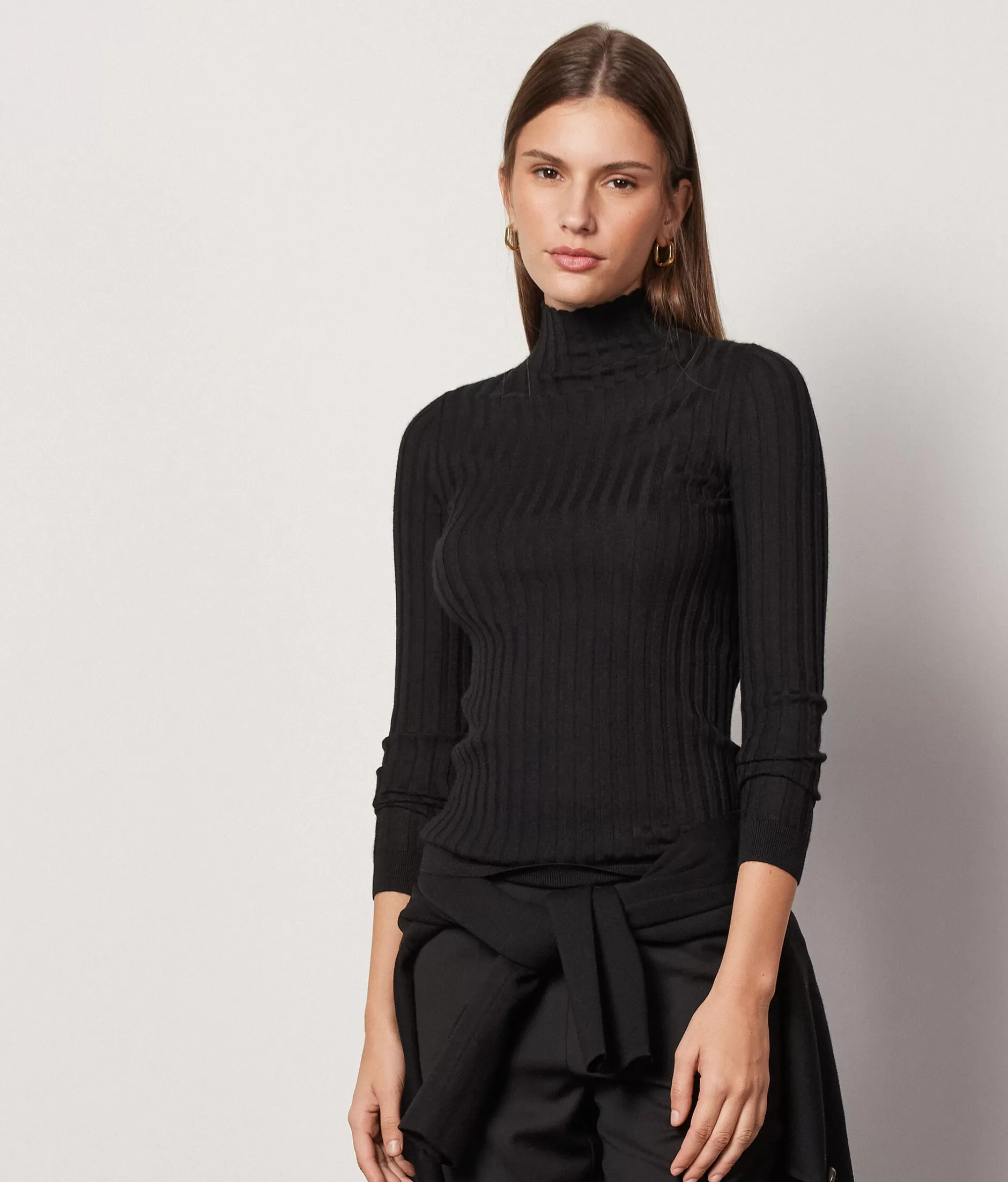 Outlet Falconeri Ultrafine Cashmere Flat Rib Turtleneck black -9107 - black