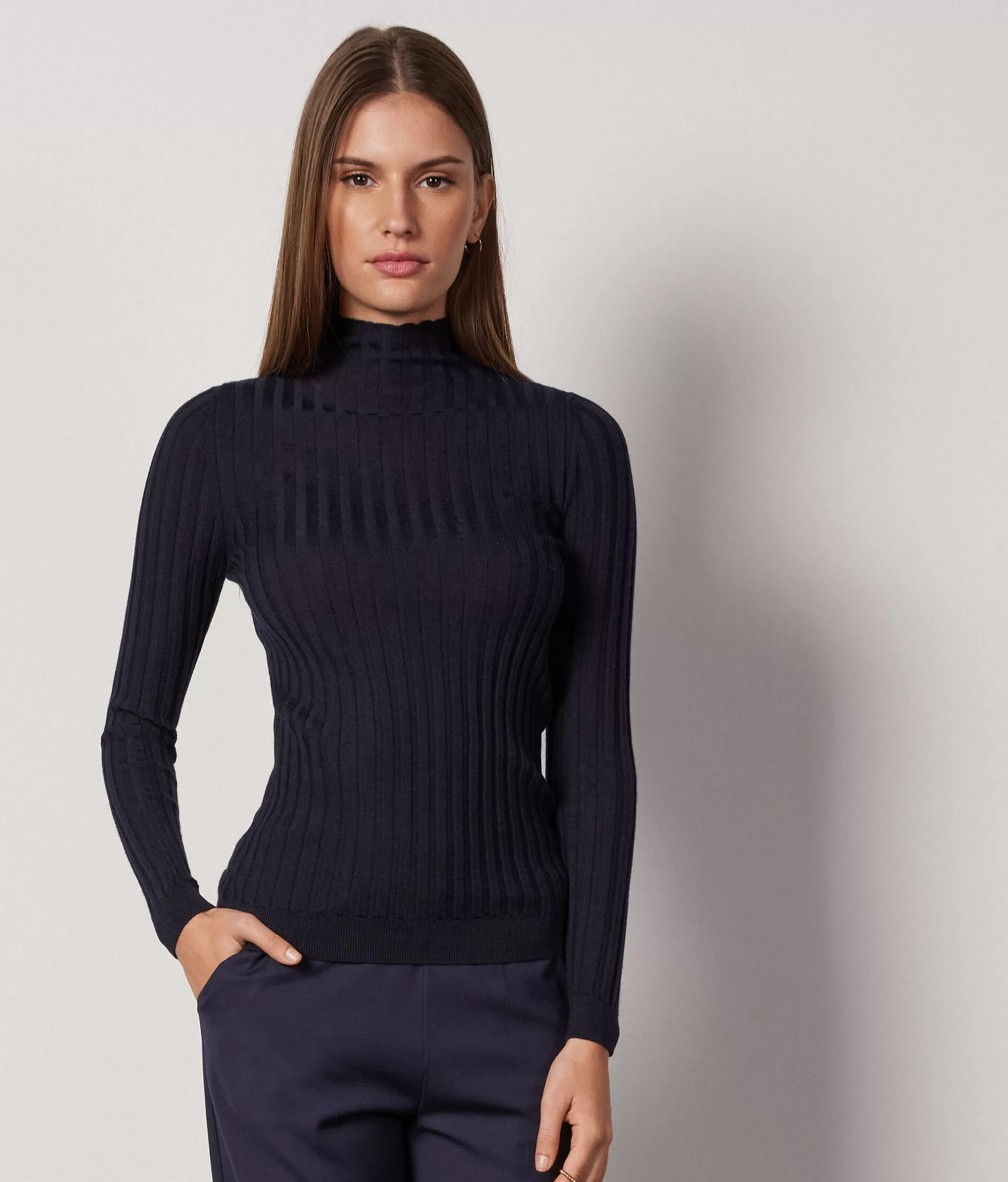 Cheap Falconeri Ultrafine Cashmere Flat Rib Turtleneck blue -9400 - navy blue