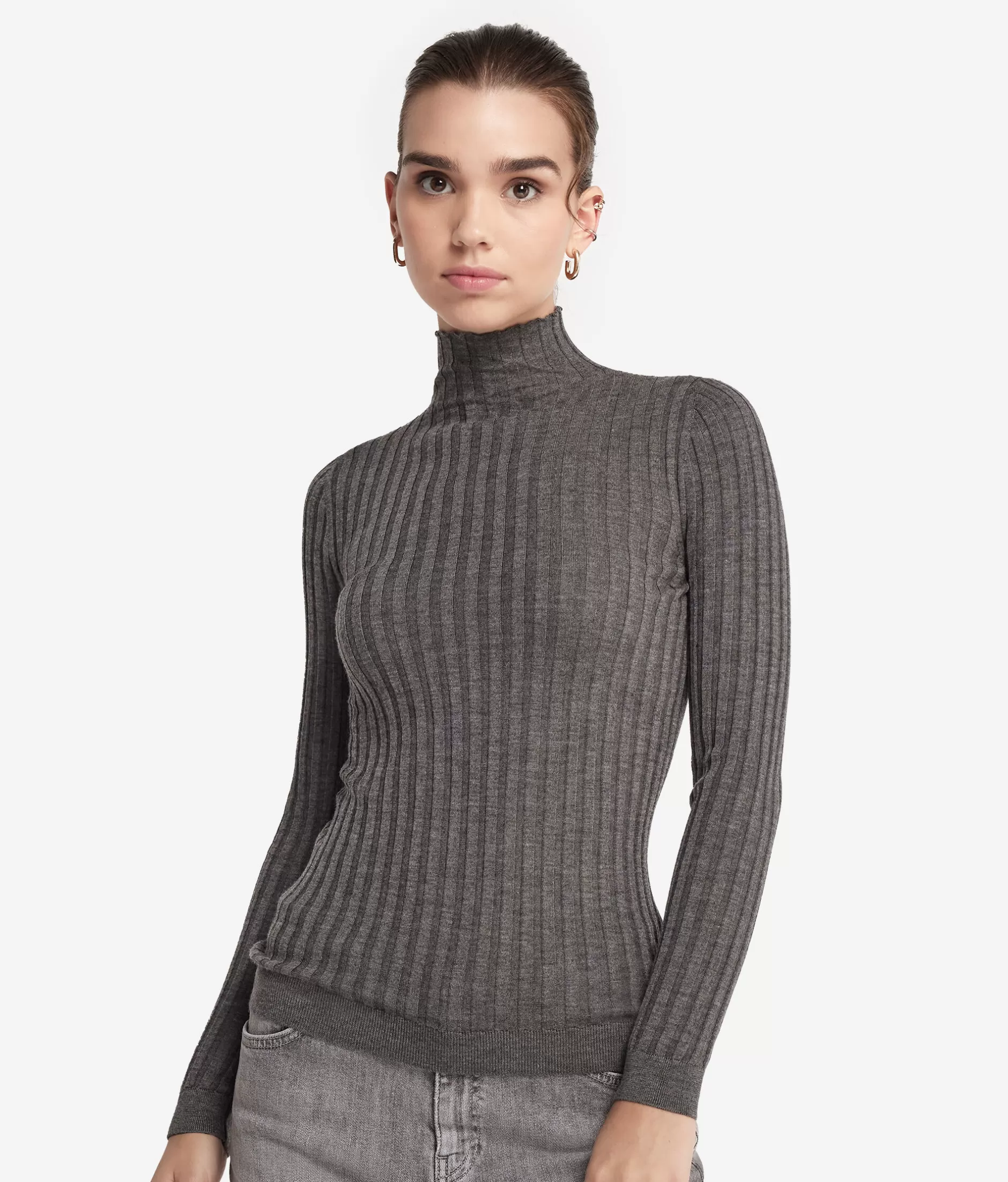 Hot Falconeri Ultrafine Cashmere Flat Rib Turtleneck grey -9108 - dark grey melange