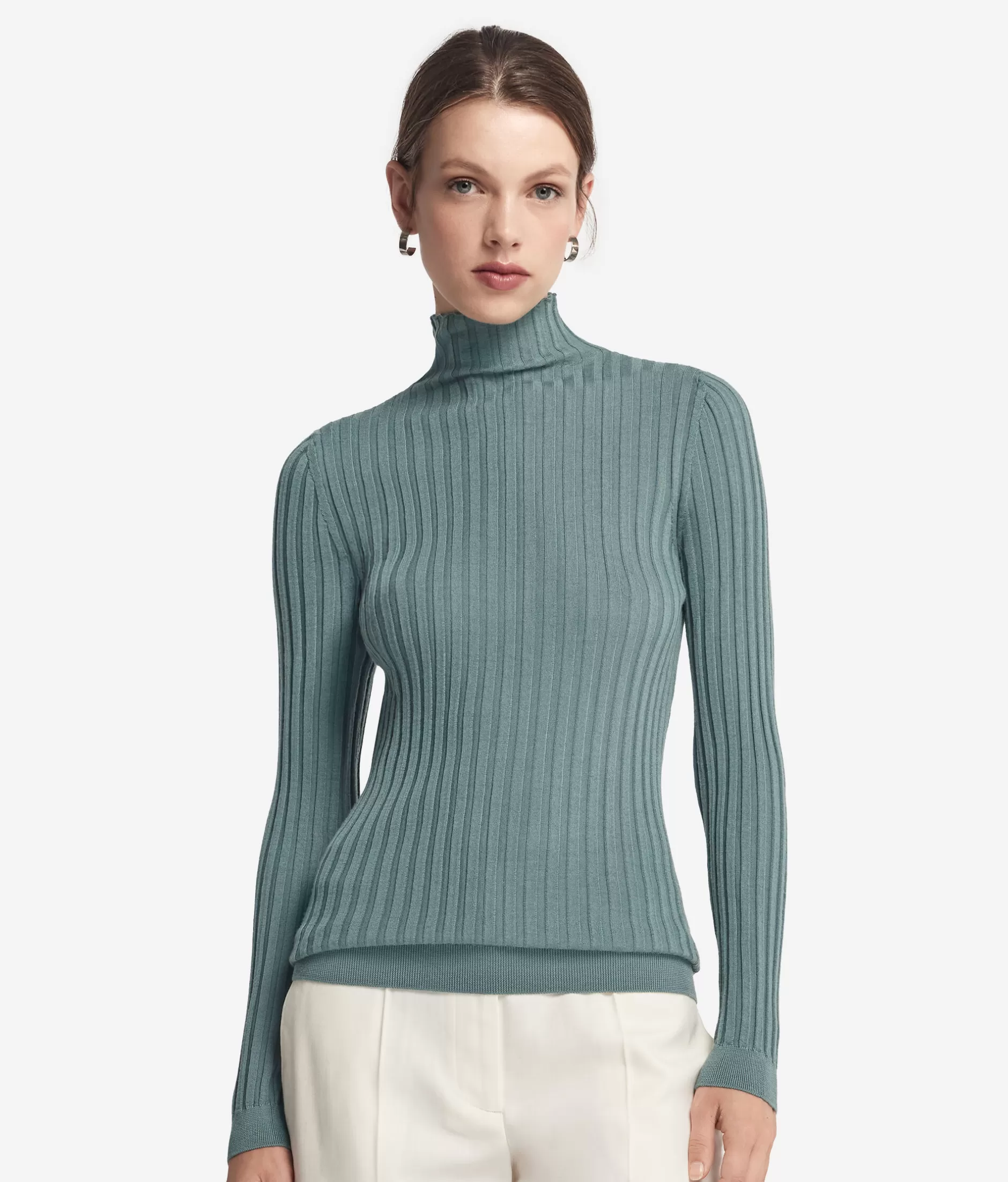 Hot Falconeri Ultrafine Cashmere Flat Rib Turtleneck dark green -9095 - dark thyme